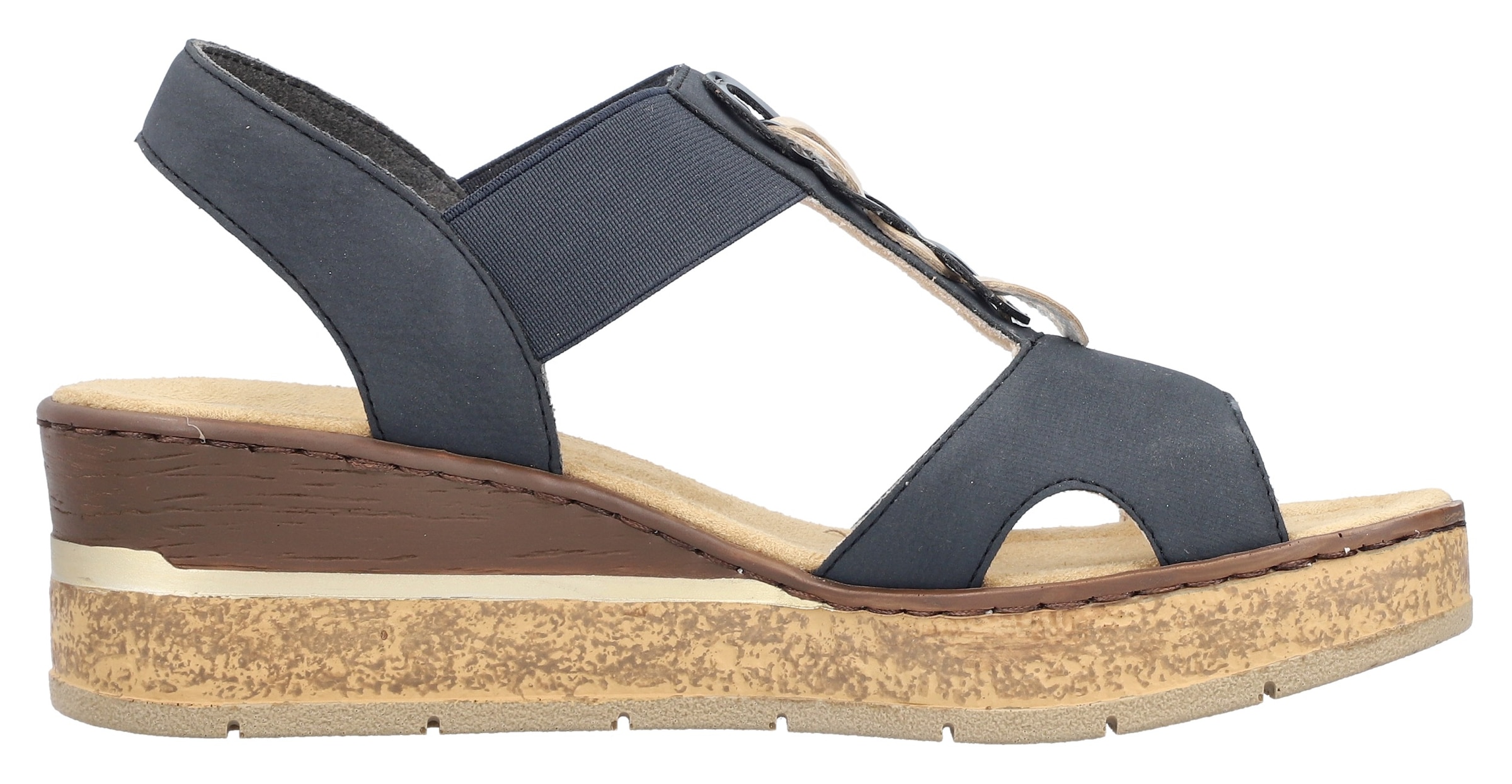 Rieker Keilsandalette, Sommerschuh, Sandale, Plateausandale mit Gummizug für guten Sitz