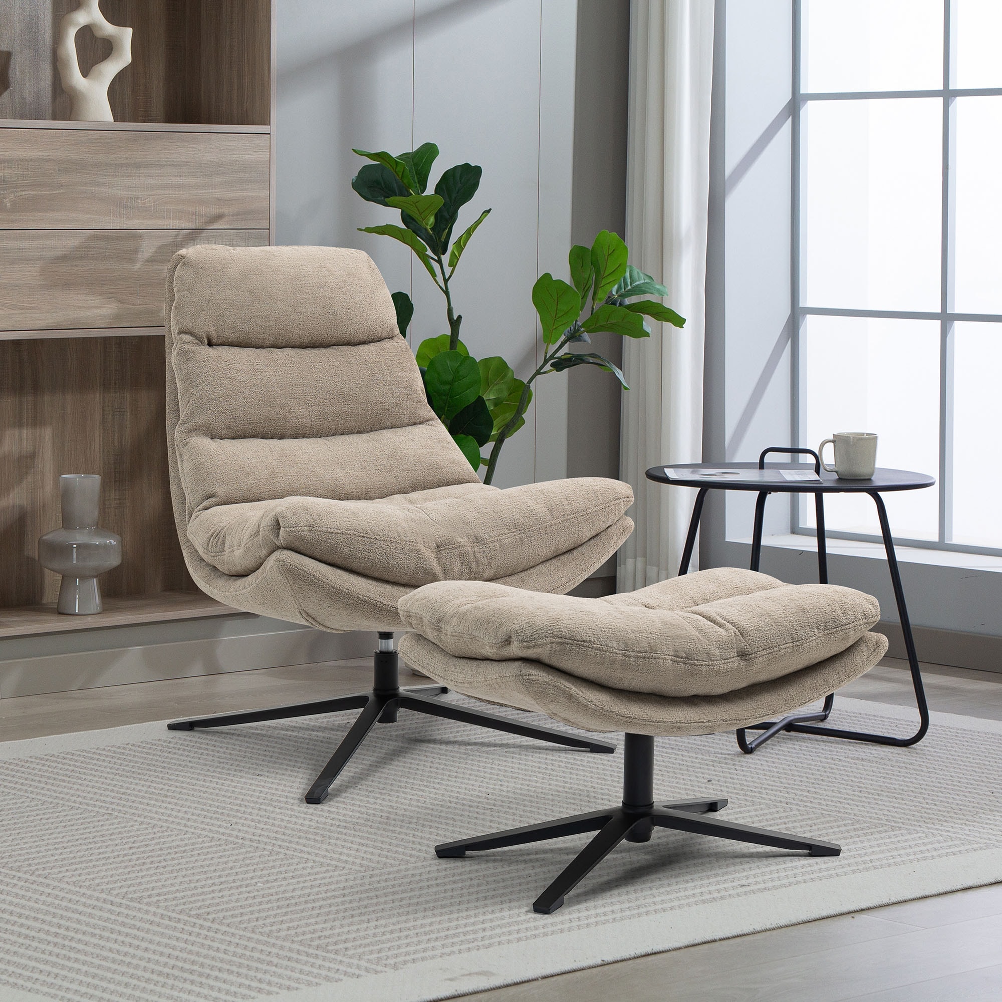 Duo Collection Relaxsessel "Porto" 360 drehbar, doppelte Polsterung, mit Hocker, bis 115 kg belastbar