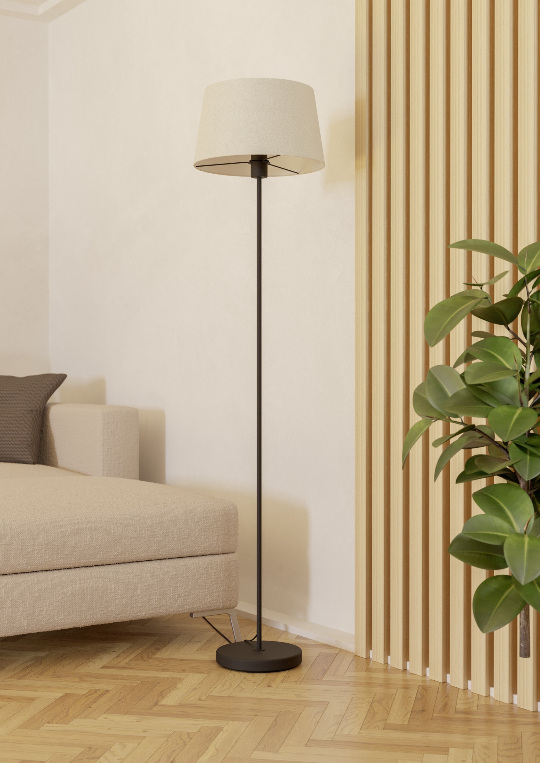 EGLO Stehlampe »FEBRES Stehlampe - Stahl - E27 - 1X60W - IP20« E27 1 Stk. Standlampe, Bouclé Stoff, weiß, schwarz, Wohnzimmer, H153 x Ø 35 cm