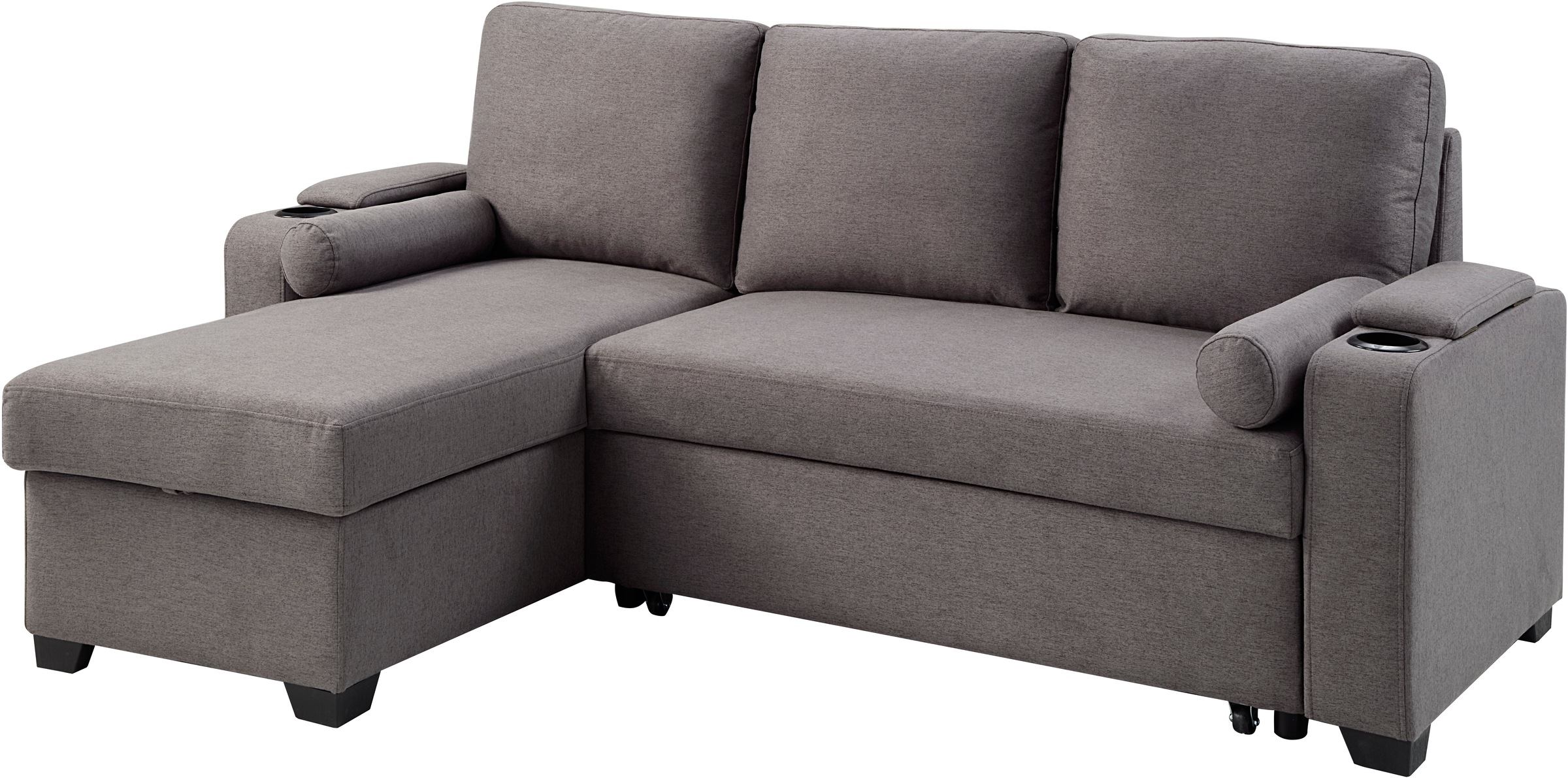 Ecksofa "Gorje L-Form", grau, B:216cm H:88cm T:139cm, ATLANTIC HOME COLLECTION, Sofas, Ecksofa, mit Schlaffunktion, Stauraum, Becherhalter, Staufächer & Kissenrollen 3