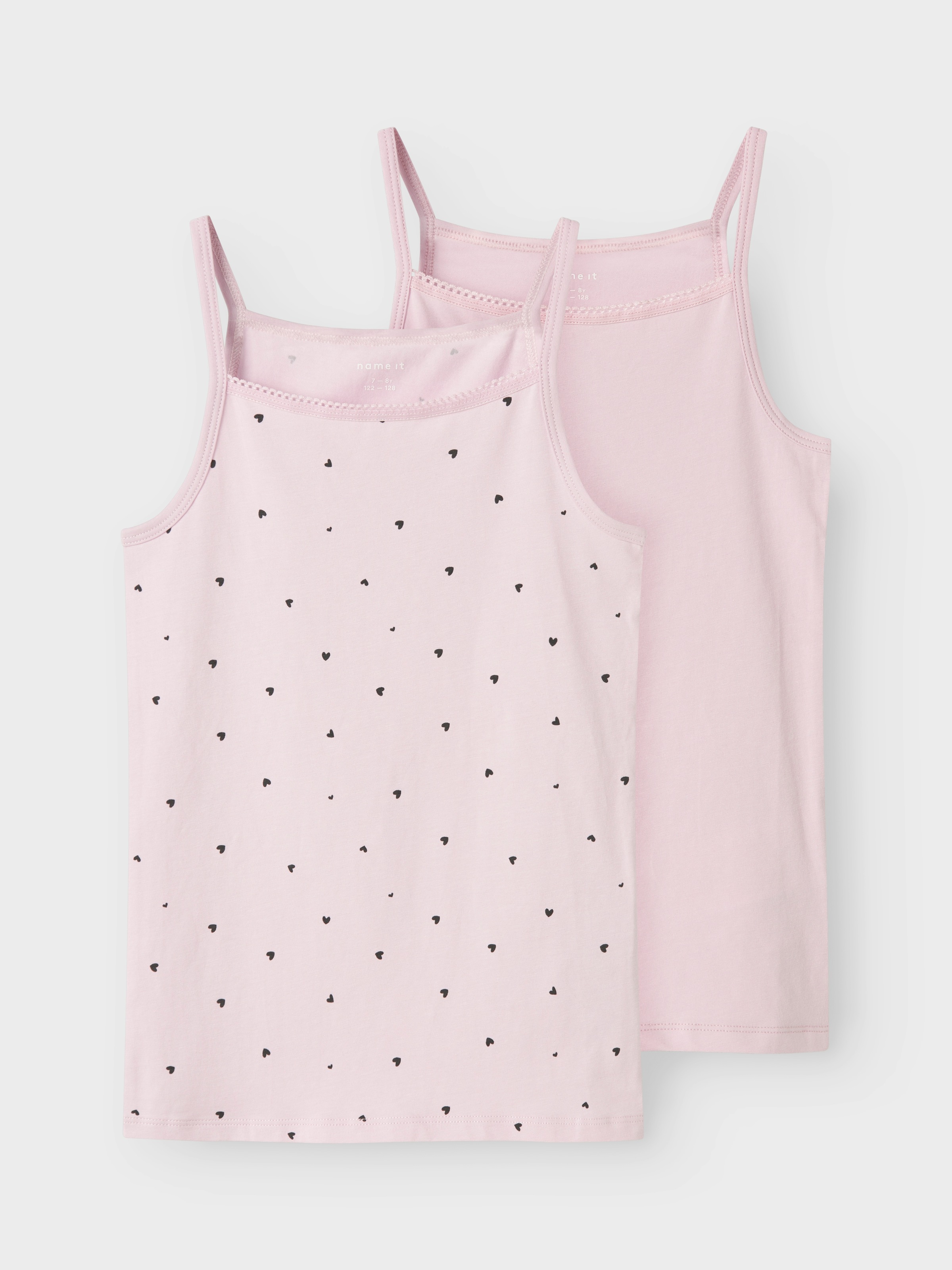 NAME IT Mädchen Unterhemd "NKFSTRAP TOP 2P WINSOME HEARTS NOOS", Gr. 116, rosa, Jersey, Obermaterial: 95% Baumwolle, 5% Elasthan, bedruckt,
