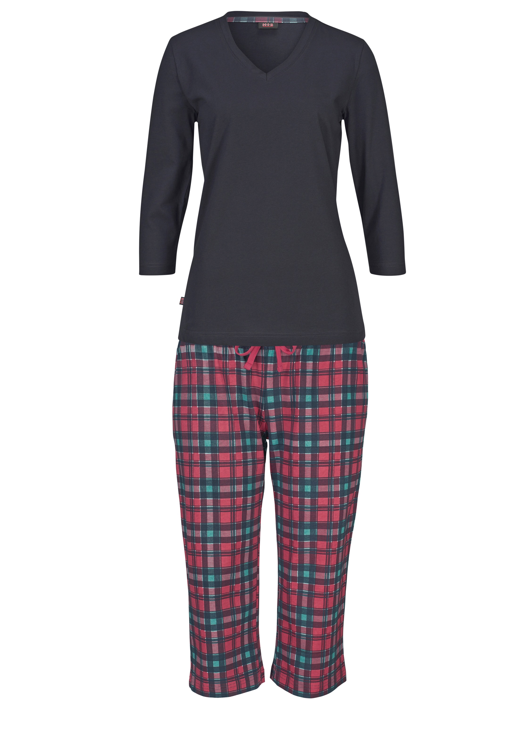 H.I.S Capri-Pyjama 2-teilig, 2 tlg. mit karierter Hose und passendem Basic- günstig online kaufen
