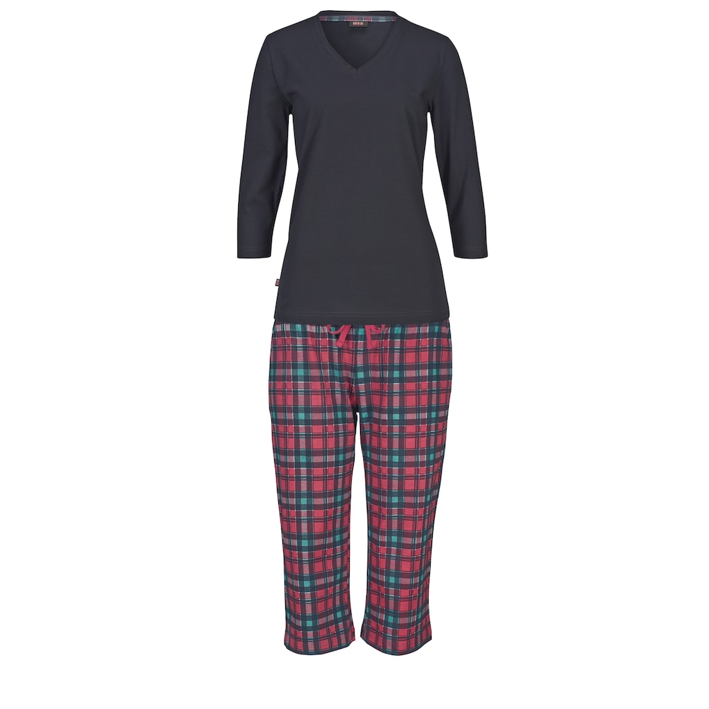 H.I.S Capri-Pyjama, (2 tlg.), mit karierter Hose und passendem Basic-Shirt