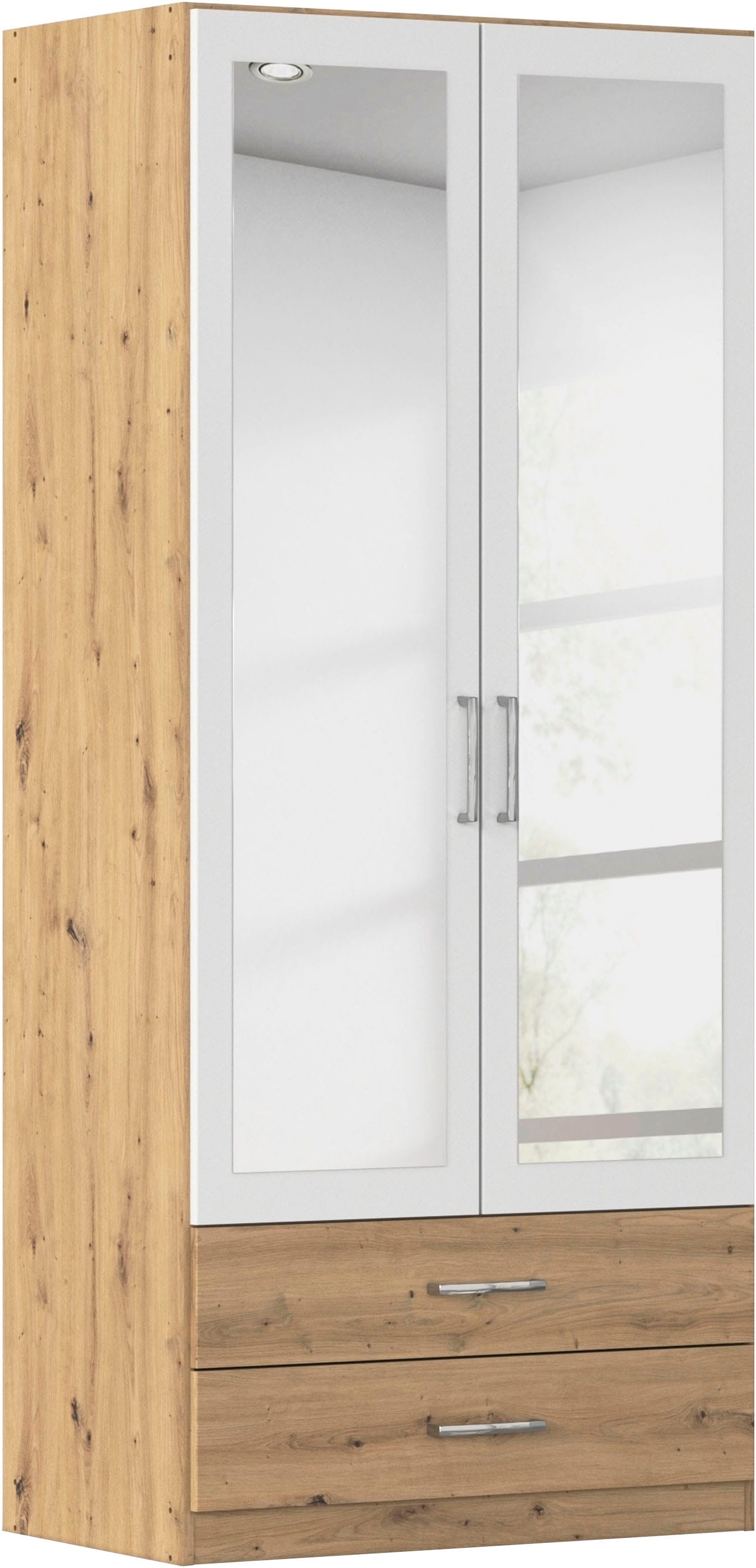 rauch Kleiderschrank "Schrank Garderobe Ankleide GAMMA Breiten 91/136/181/226/271/315/360 cm" in 3 Ausstattungen BASIC/CLASSIC/PREMIUM (inkl. SOFT-CLOSE-Funktion), verschiedene Griff-Varianten, mit Spiegel TOPSELLER MADE IN GERMANY