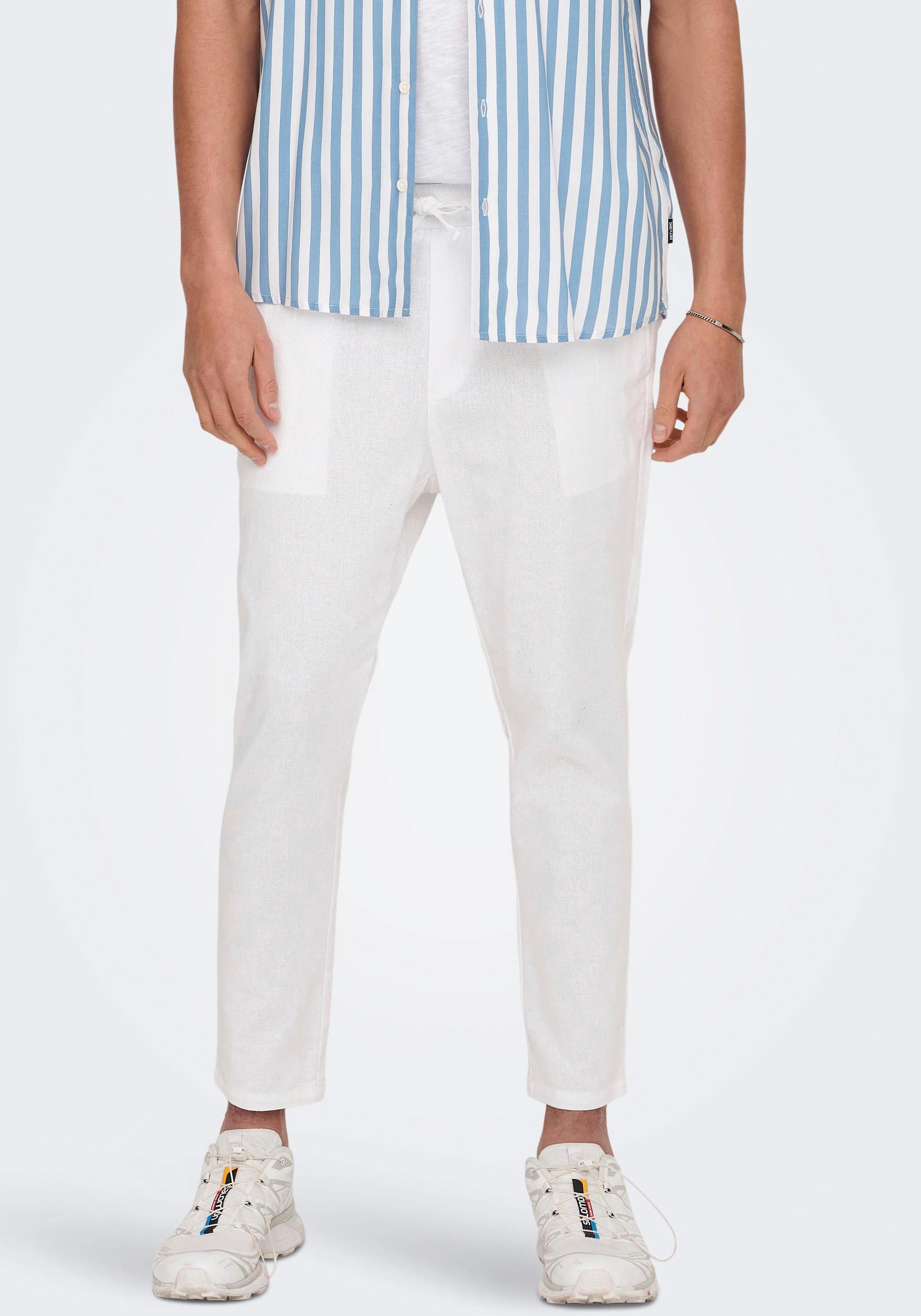 ONLY & SONS Schlupfhose "ONSLINUS CROP 0007 COT LIN PNT NOOS" Baumwolle mit Leinen, Gummizug und Kordel