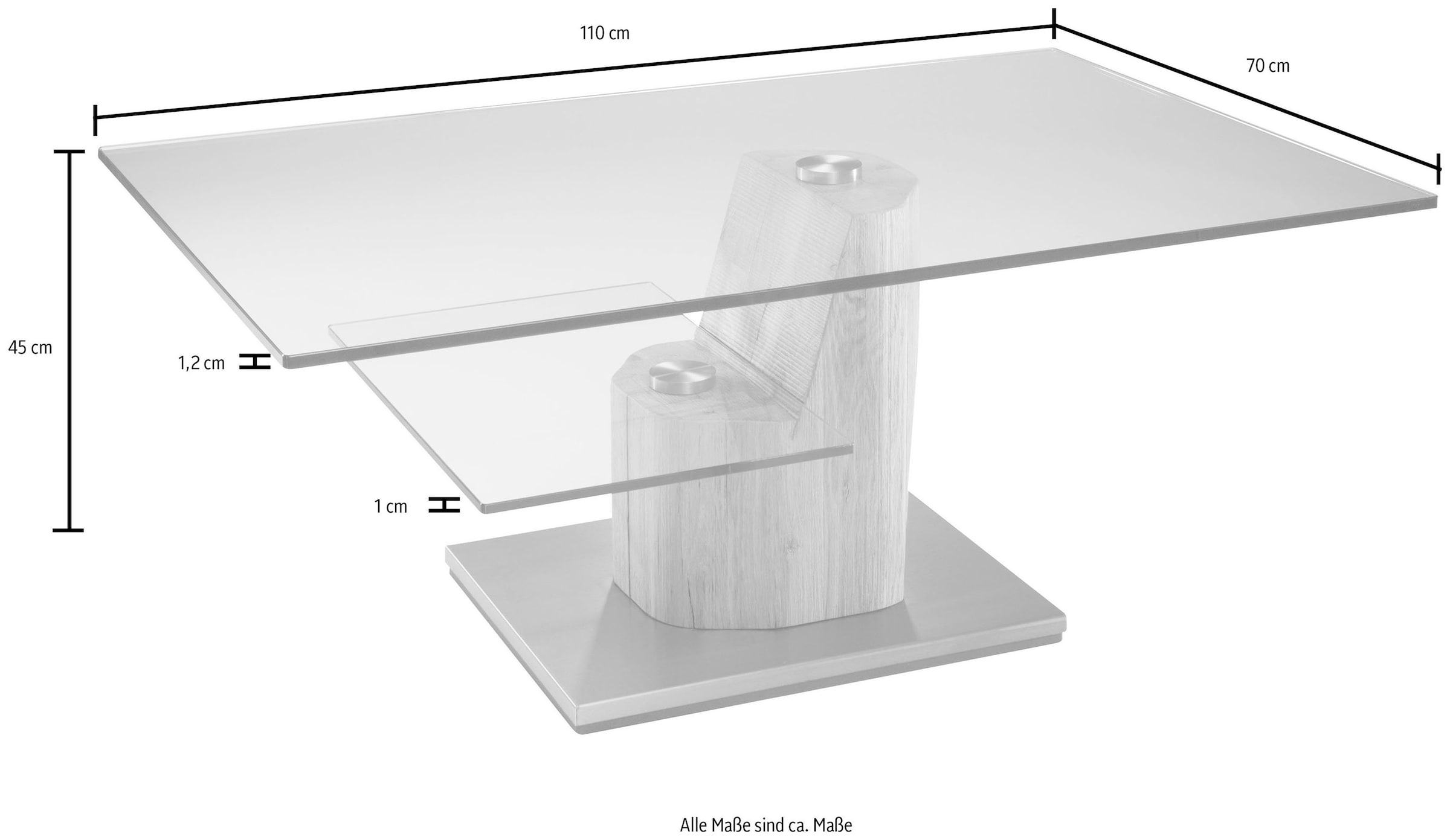 HASSE MÖBEL COLLECTION Couchtisch »7125 HK-110-35«, Gestell aus einem Holzblock gefräst