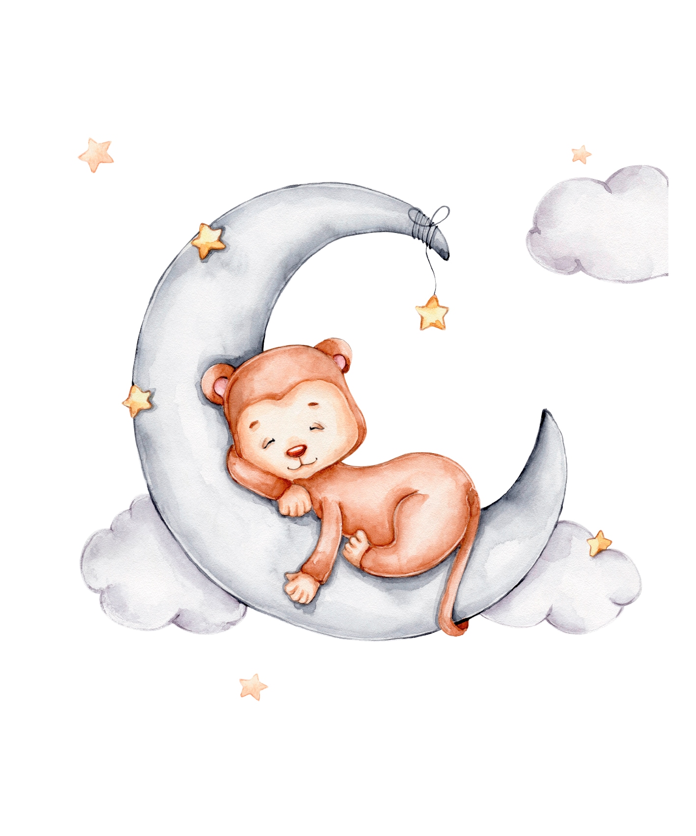 Lüttenhütt Bild mit Rahmen »oder Poster, Schlafender Affe auf Mond mit Sternen«, Affen-Affenbilder-Fantasy-Tiere, (1 St.), HD Premium Druck