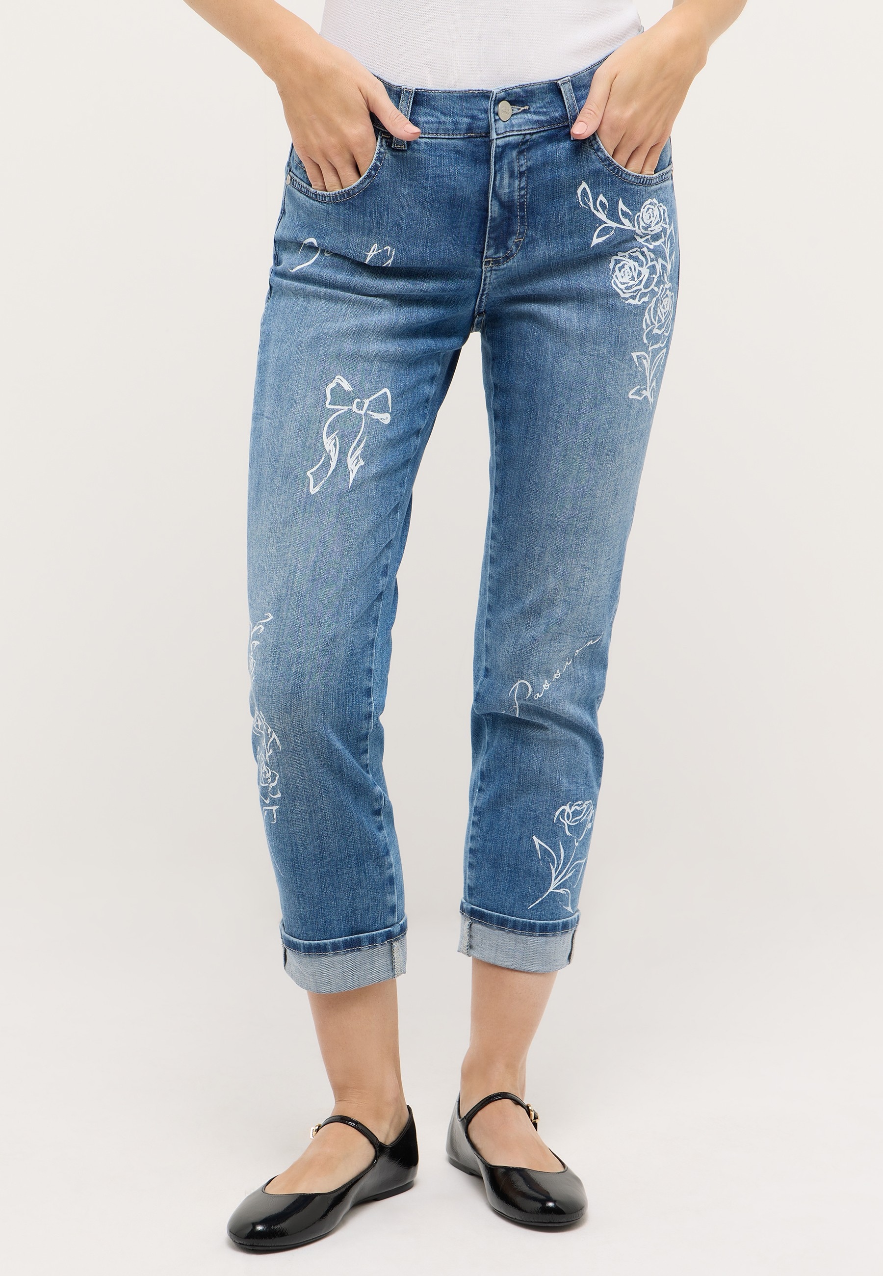 ANGELS High-waist-Jeans "Darleen Beauty" mit floralen Prints und Stretch günstig online kaufen