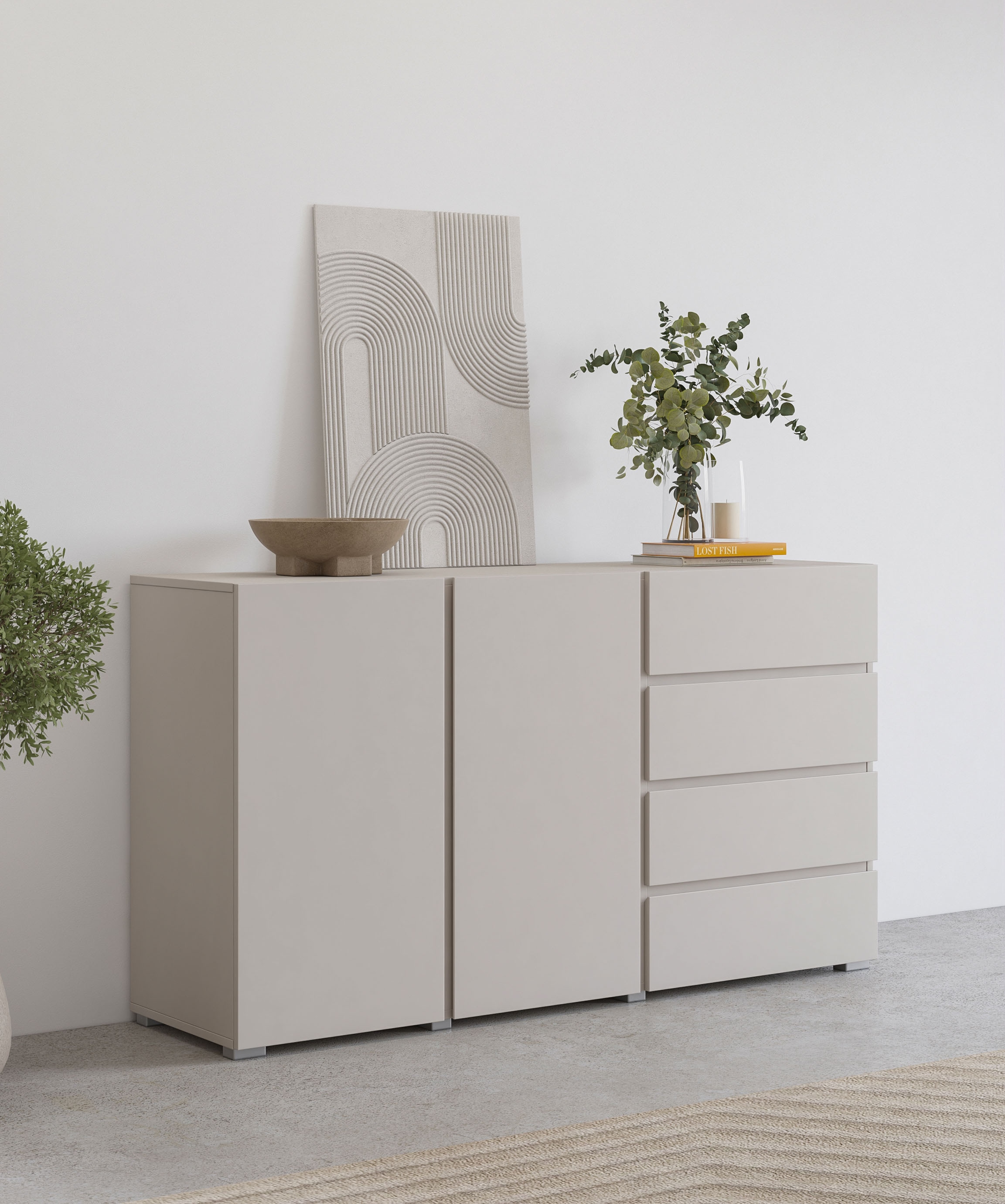 OTTO home Sideboard "Metric,Breite 138 cm, grifflose Kommode 2 Türen/4 Schubkästen" Schubladenschrank mit viel Stauraum, Einlegeböden verstellbar