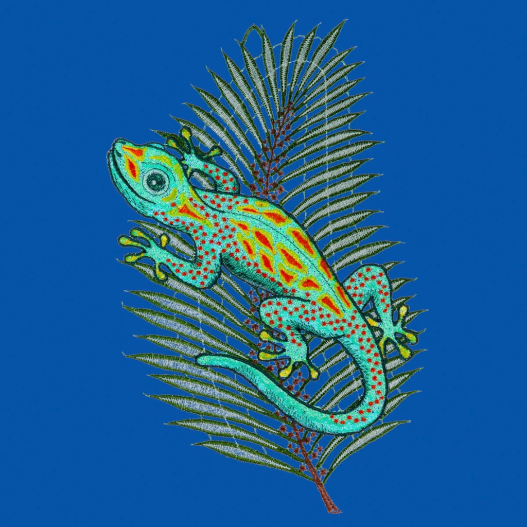 W. Reuter & Sohn - Plauener Spitze® Fensterbild »Fensterbild "Gecko" farbig«