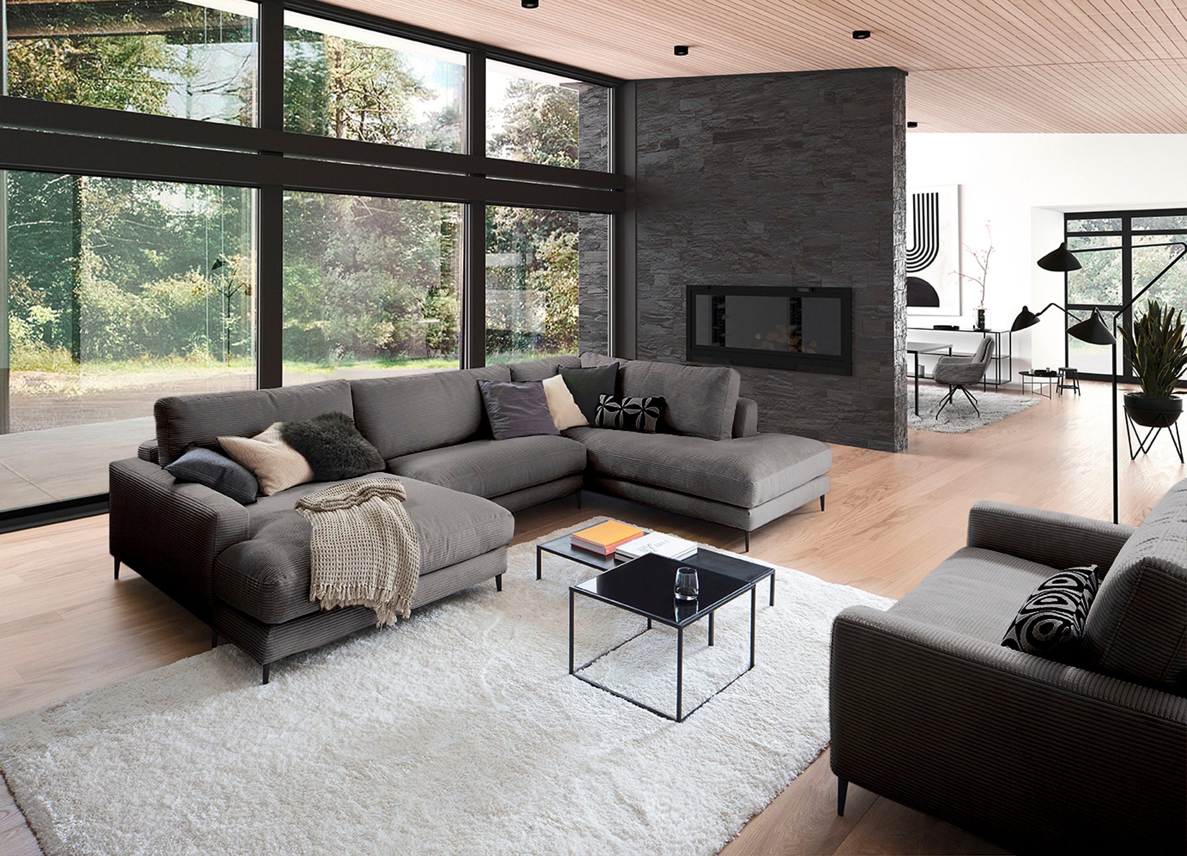 INOSIGN Wohnlandschaft »Downtown XXL B/T/H: 341/223/84 cm Loungemöbel zum Relaxen«, weicher Sitzkomfort, Cord-Bezug, weicher Sitzkomfort U-Form