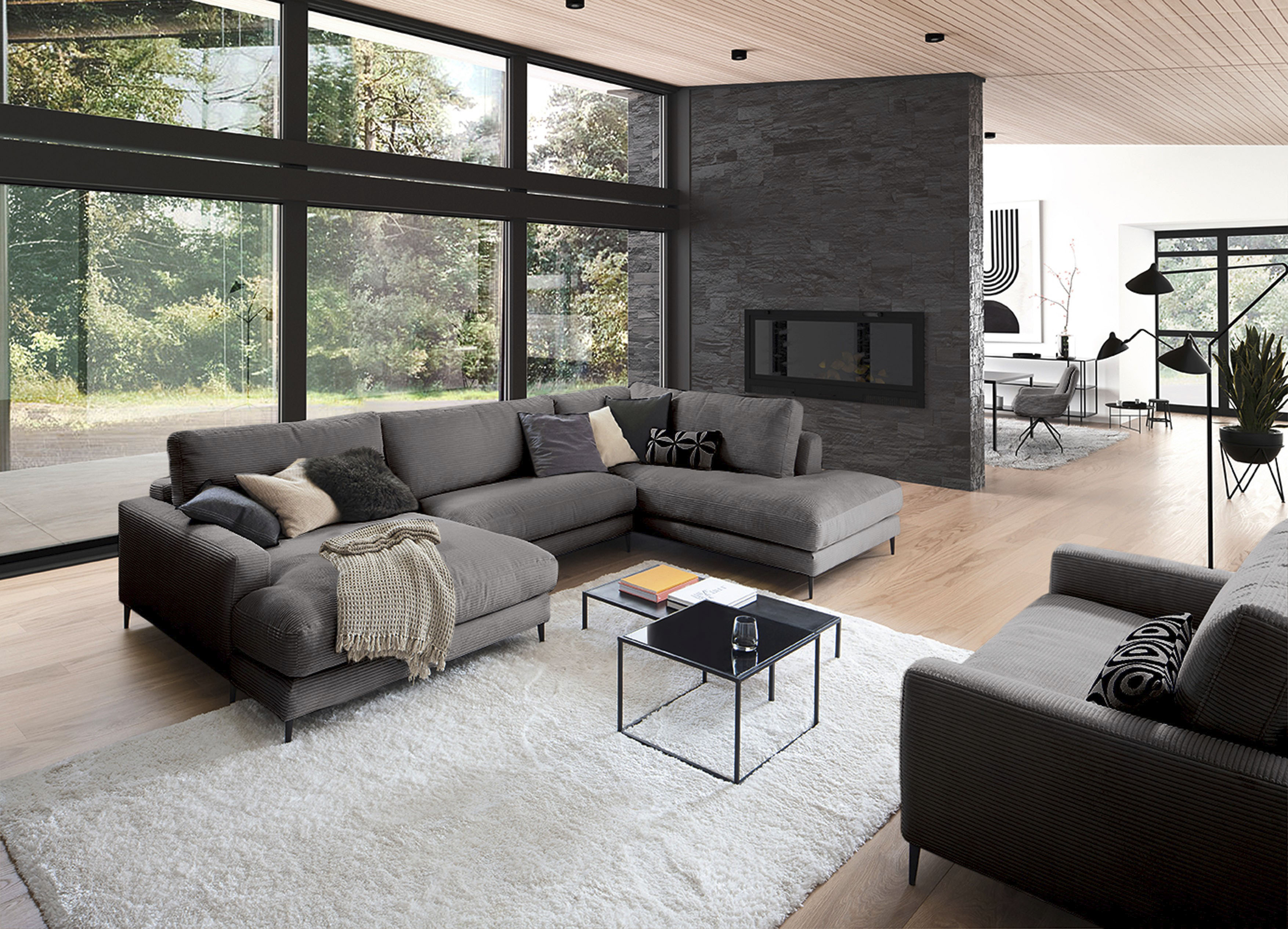 Home affaire Wohnlandschaft "Downtown XXL B/T/H: 341/223/84 cm Loungemöbel zum Relaxen" weicher Sitzkomfort, Cord-Bezug, weicher Sitzkomfort U-Form