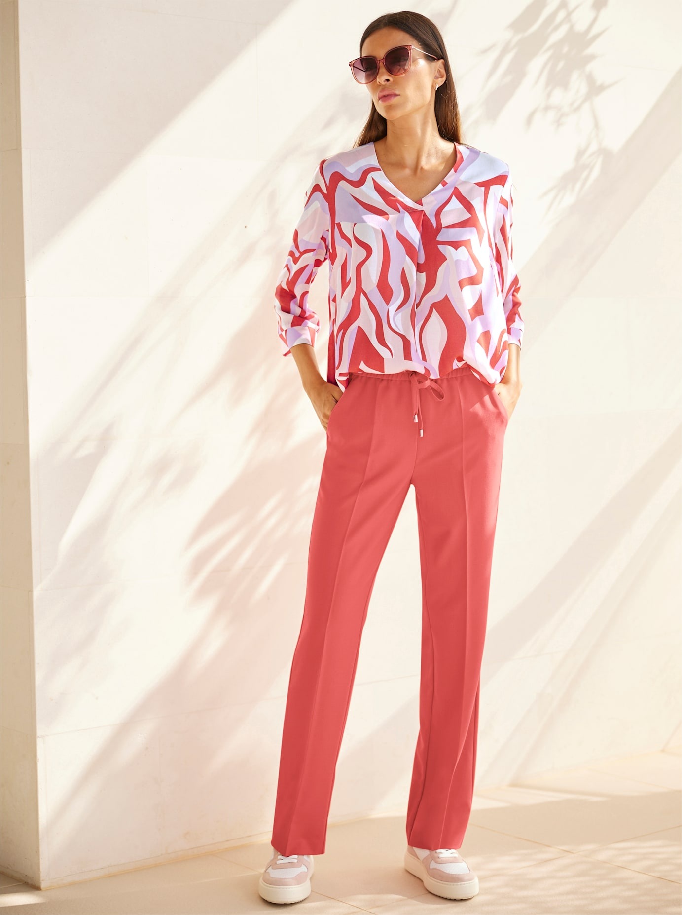 Jogger Pants HEINE, Damen, Gr. 40, Normalgrößen, pink (grapefruit), 77% Polyester, 20% Viskose, 3% Elasthan, unifarben, lang, Hosen 3