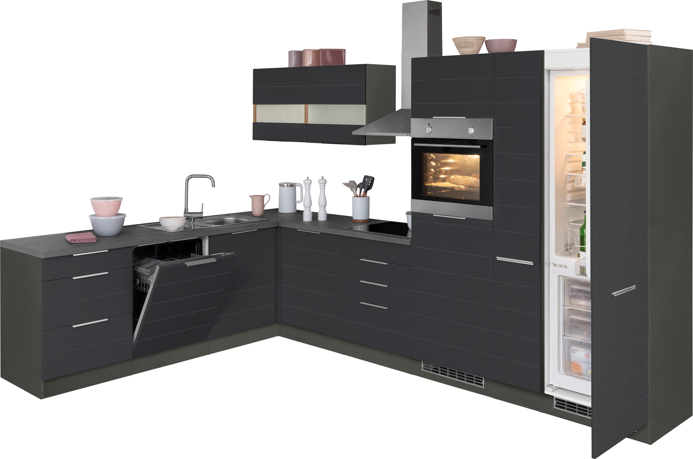 KOCHSTATION Winkelküche »KS-Luhe«, Stellbreite 240x330 cm, wahlweise mit oder ohne E-Geräten, MDF-Fronten