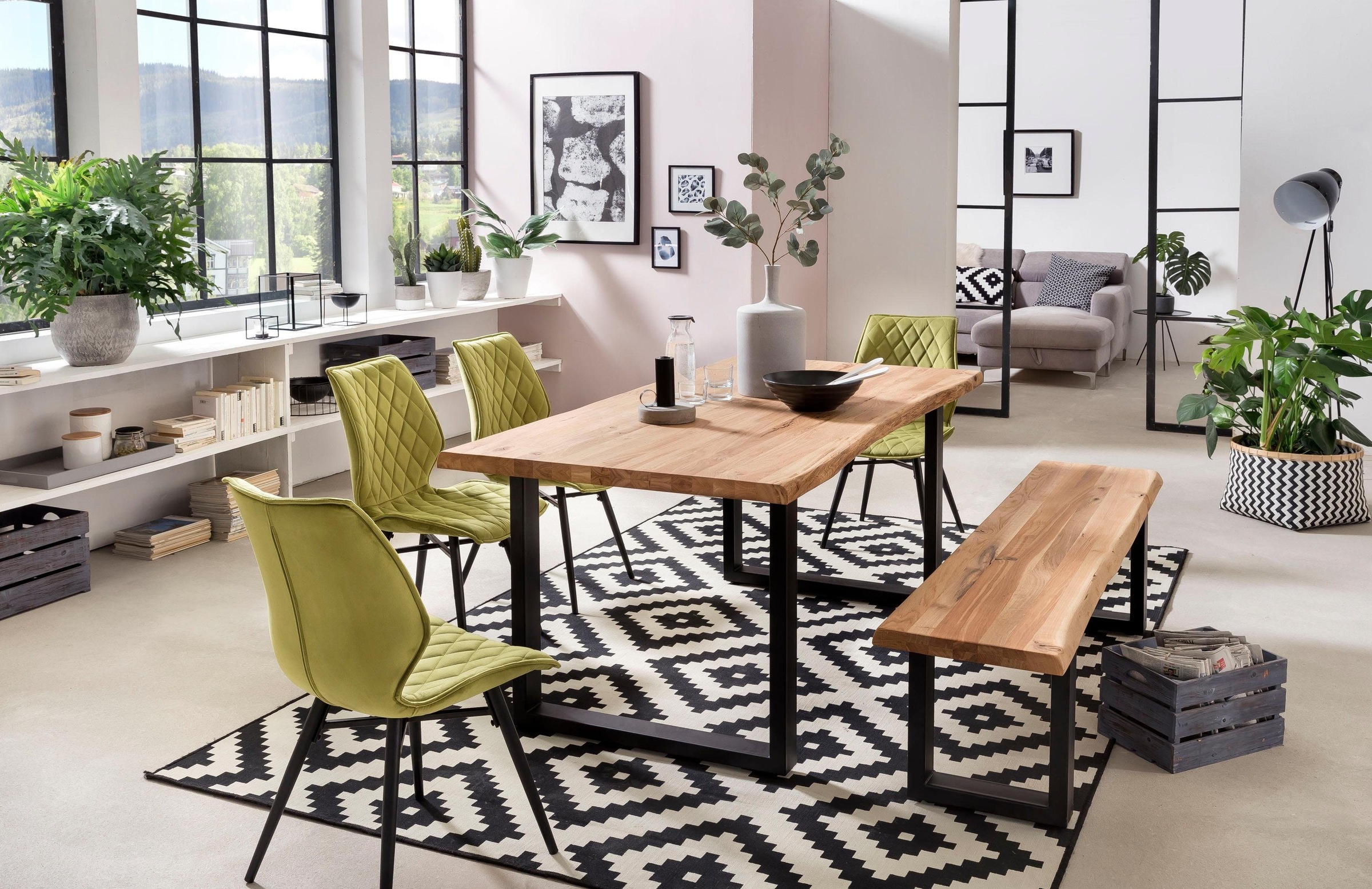 Esstisch HOME AFFAIRE "Tristan", beige (natur, schwarz, natur), B:260cm H:77cm T:100cm, Tische, Esstisch, mit Baumkante 3