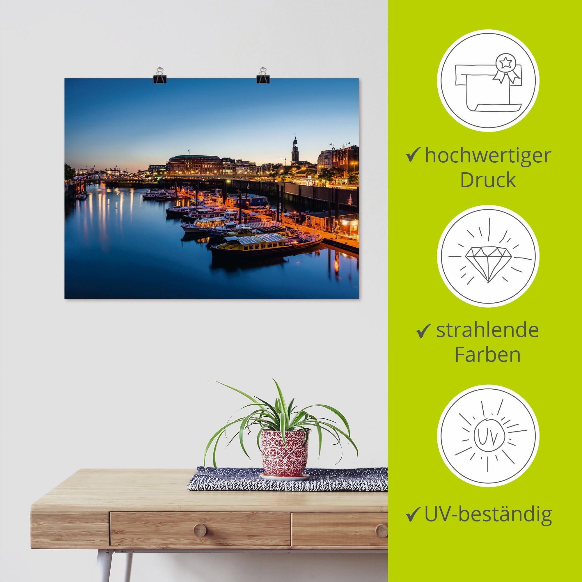Artland Wandbild »Hamburg Hafen Panorama mit Michel«, Deutschland, (1 St.), als Alubild, Outdoorbild, Leinwandbild, Poster in verschied. Größen