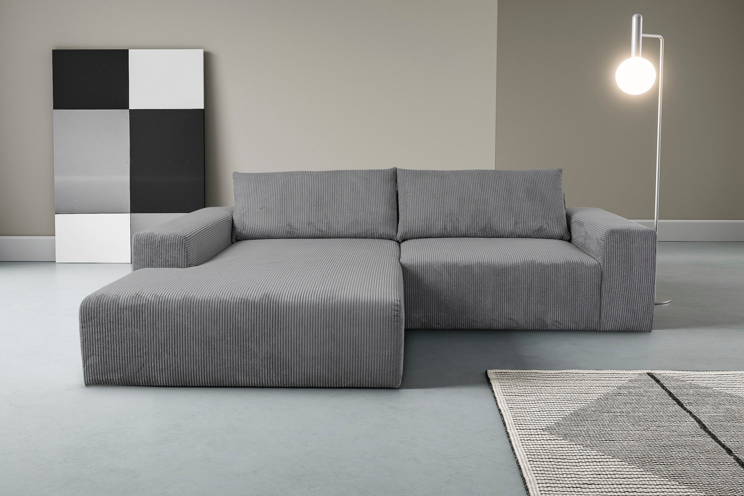 WERK2 Ecksofa »Rio kubisches, aktuelles Design, breite Armlehnen, bequem, viel Platz« Cord, L-Form
