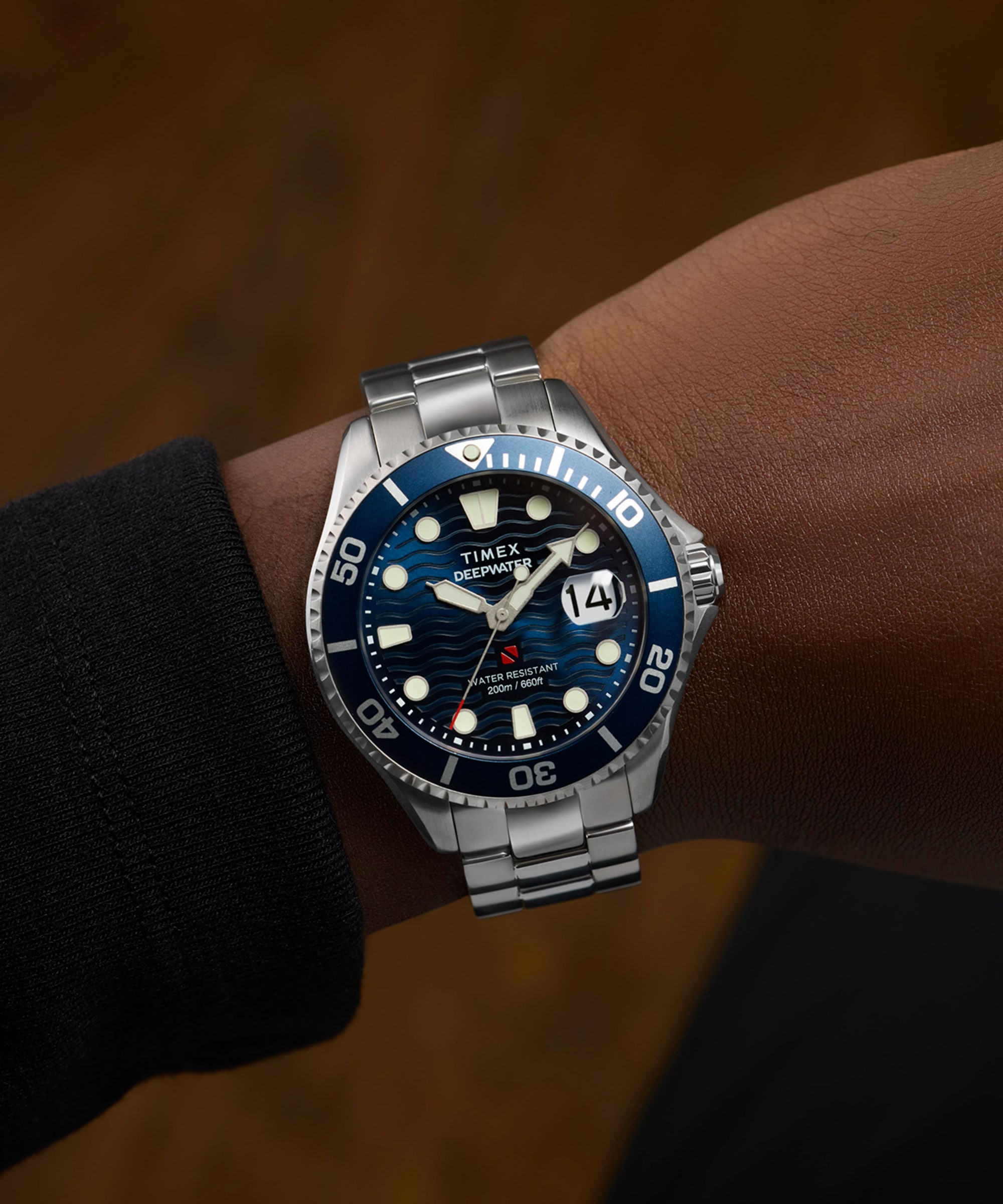 Timex Quarzuhr »DEEP WATER MERIDIAN« Armbanduhr, Herrenuhr, Edelstahlarmband, Datum, Leuchtzeiger