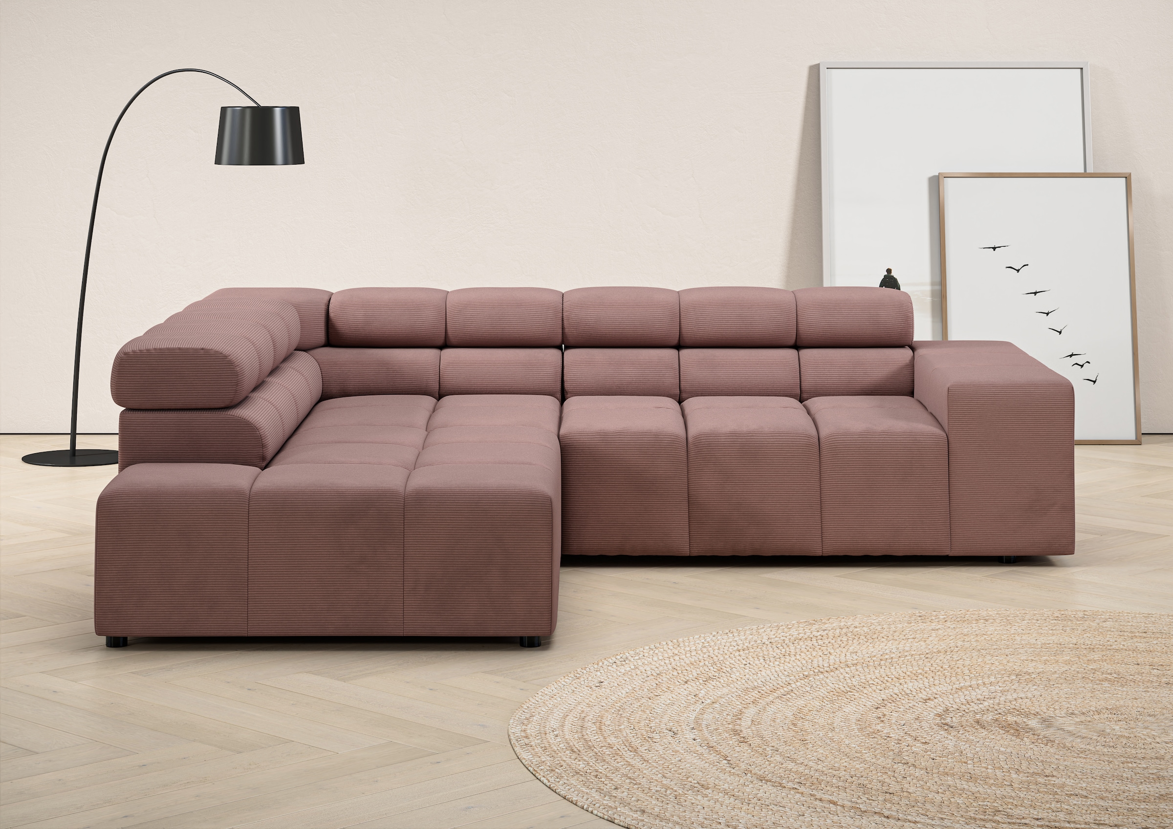Home affaire Ecksofa "Ancona, Ecksofa, incl. Kopfteilverstellung, Breite 249 cm, L-Form" wahlweise motorische Sitztiefenverstellung, B/T(H: 249/215/70 cm