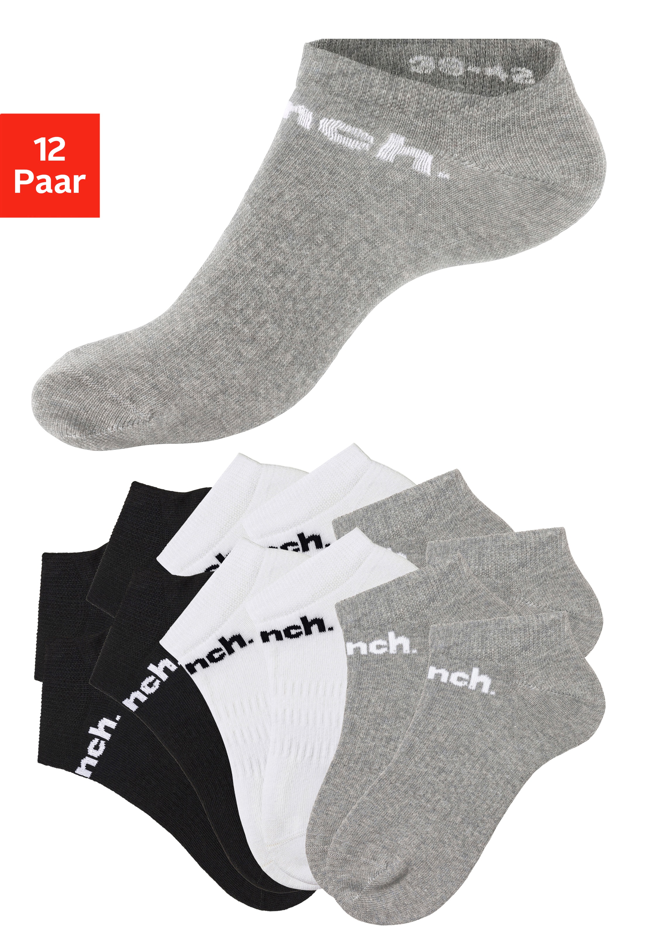 Bench. Sportsocken "Damen Herren Sneaker Socken, Laufsocken niedrige Socken" Packung, 12 Stk. tlg. Sneakersocken mit klassischem Logoschriftzug