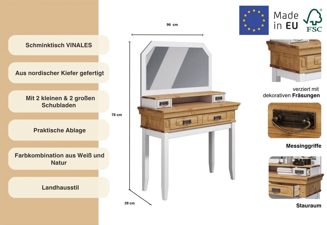 Home affaire Schminktisch »Vinales, Konsole für den Flur«, Aus massiver Kiefer, mit Fräsungen