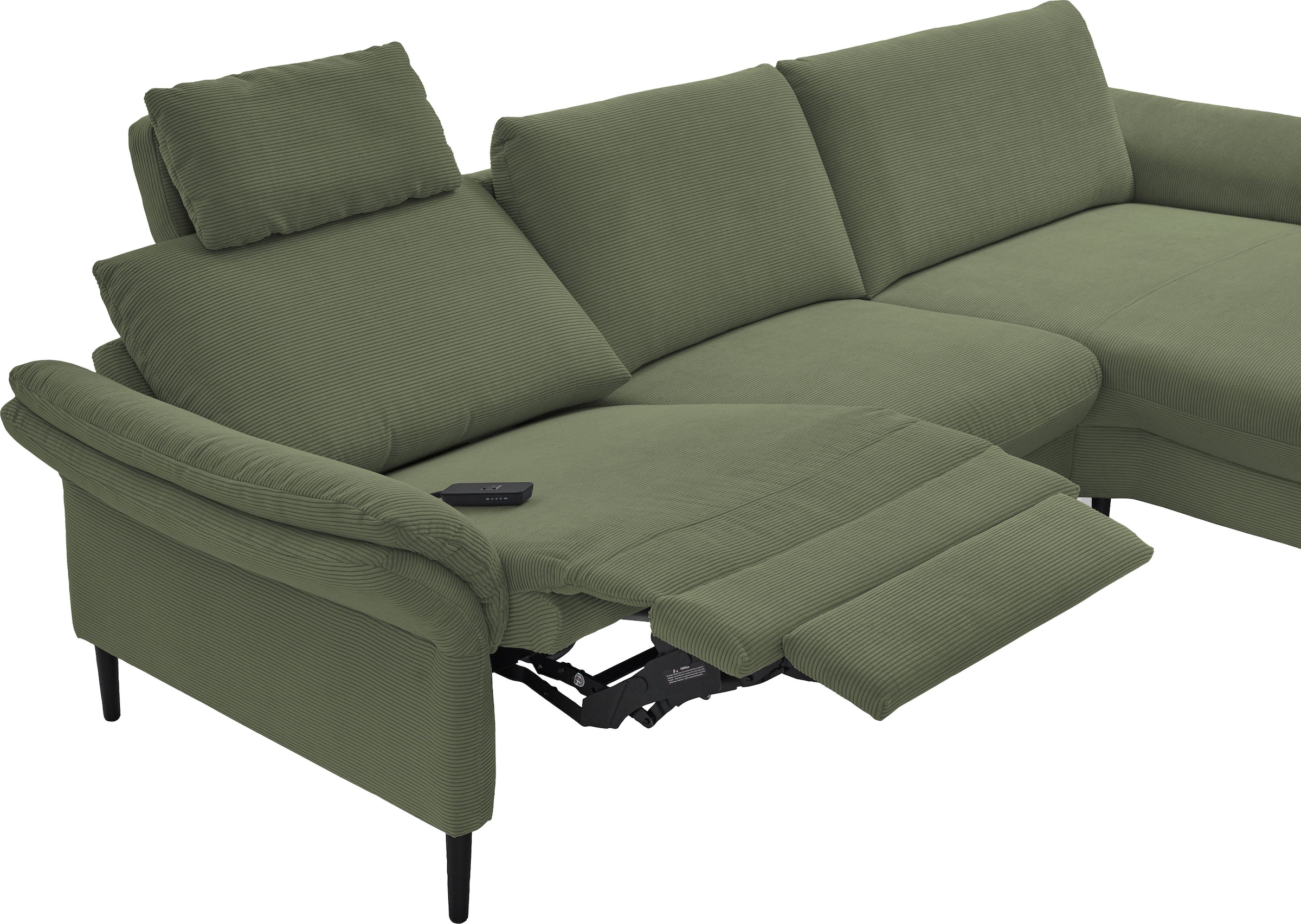 Places of Style Ecksofa »Sarsina: mit Tonnentaschen-Federkern, perfekt zum Entspannen L-Form«, inklusive 1 motorischen Relaxfunktion mit Herz-Waage-Beschlag