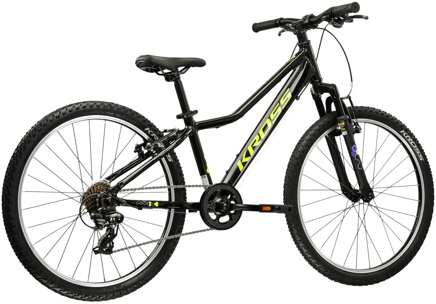 Kross Kinderfahrrad »KROSS Kinderad 24" Hexagon JR 1.0 Schwarz 8 Gänge 2026« 8 Gang Shimano TOURNEY TX800 Schaltwerk Kettenschaltung