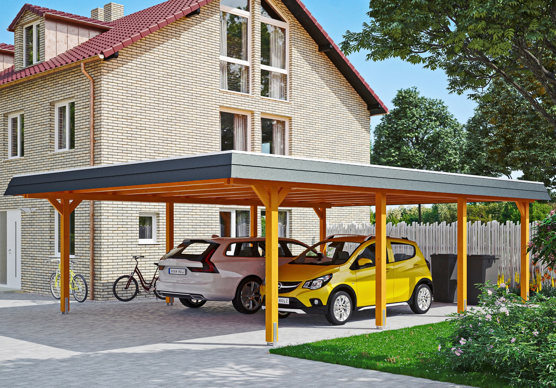 Skanholz Doppelcarport "Wendland" Leimholz 550 cm hellbraun