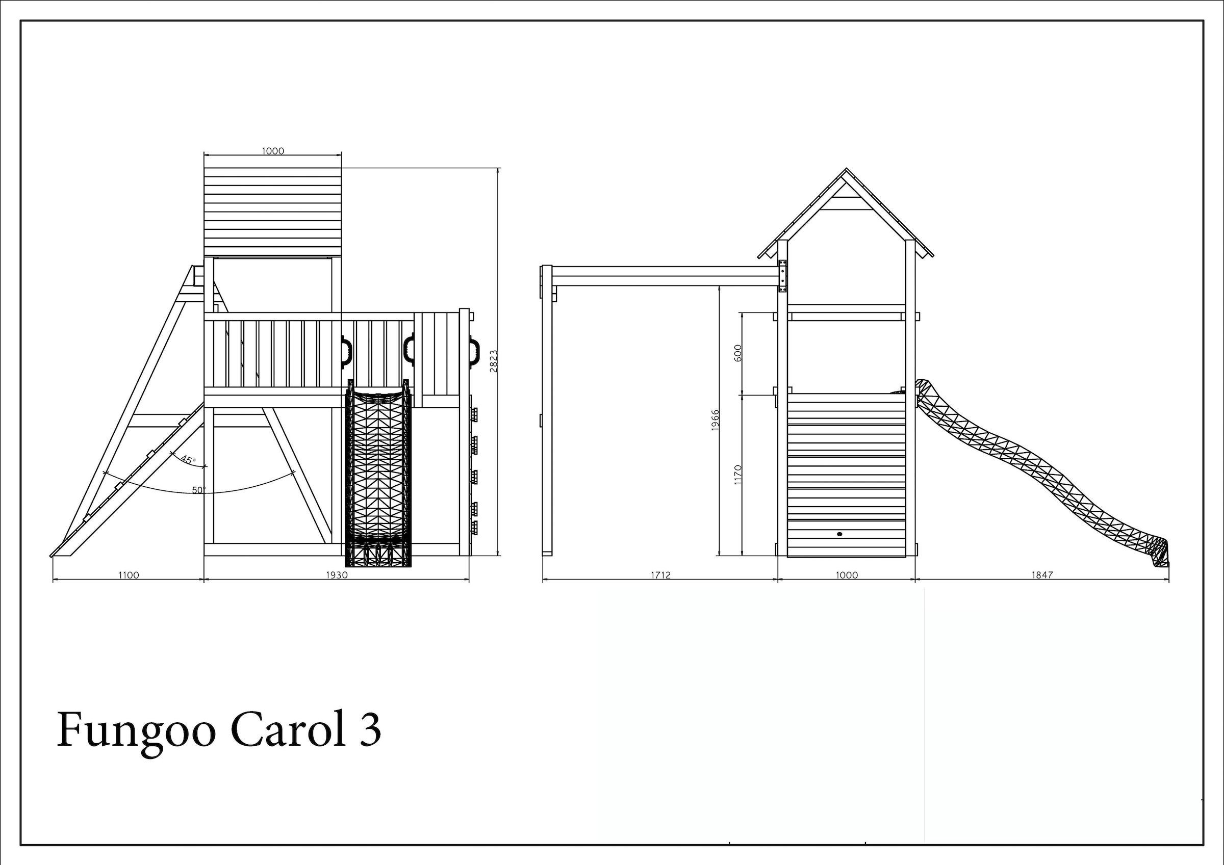 FUNGOO Spielturm »CAROL 3 GREY«, mit Schaukel & Rutsche, Kletterwand, Kletterfalle