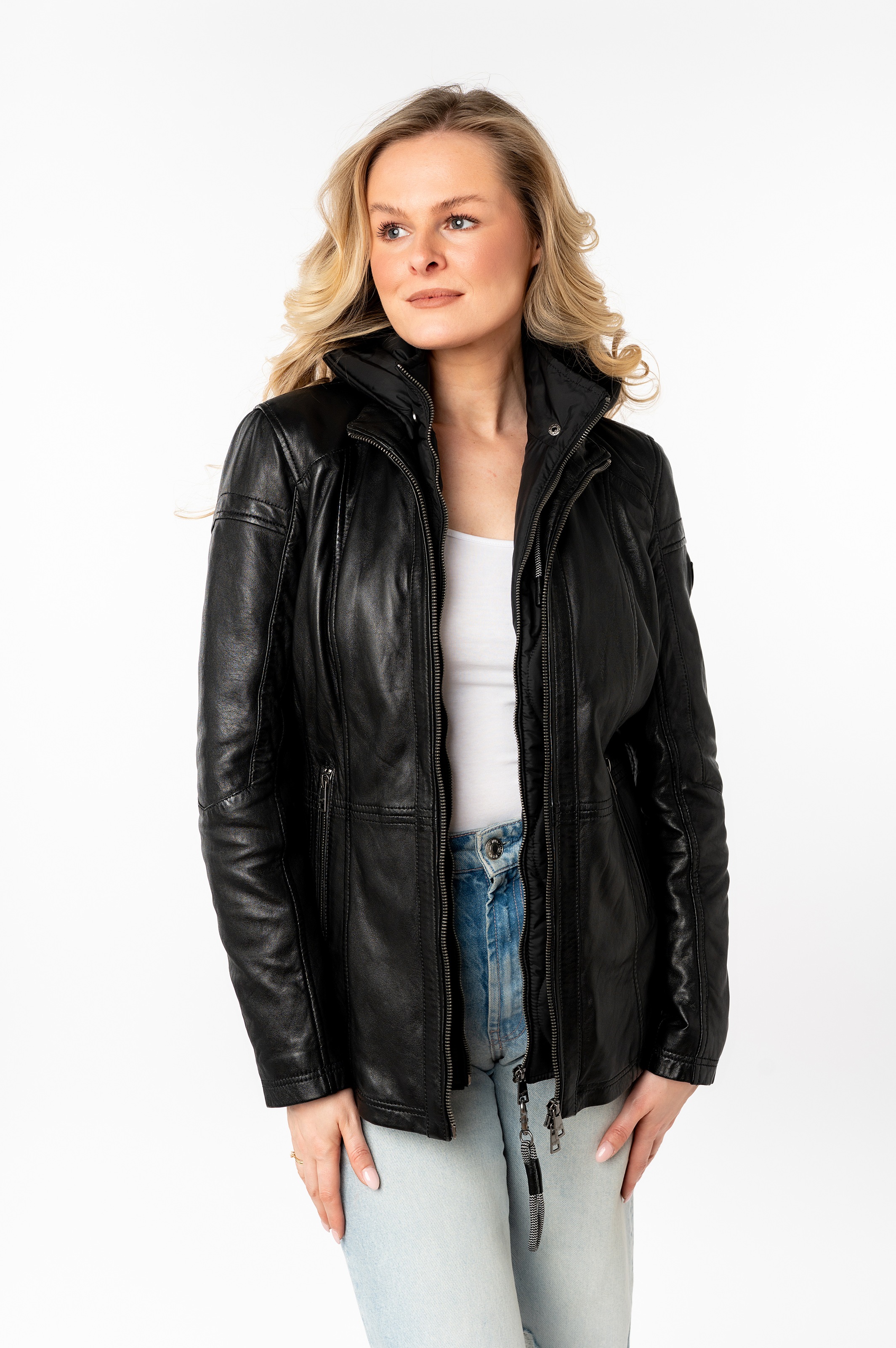 Mauritius Lederjacke "MWTaja" mitKapuze mit Stehkragen günstig online kaufen