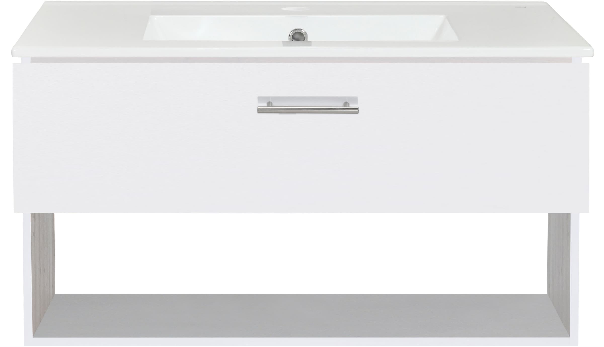 welltime Waschtisch »Trento Light, 60cm, 80cm, 100cm, Keramik-Auflagebecken«, 1 Auzug und 1 offenes Fach