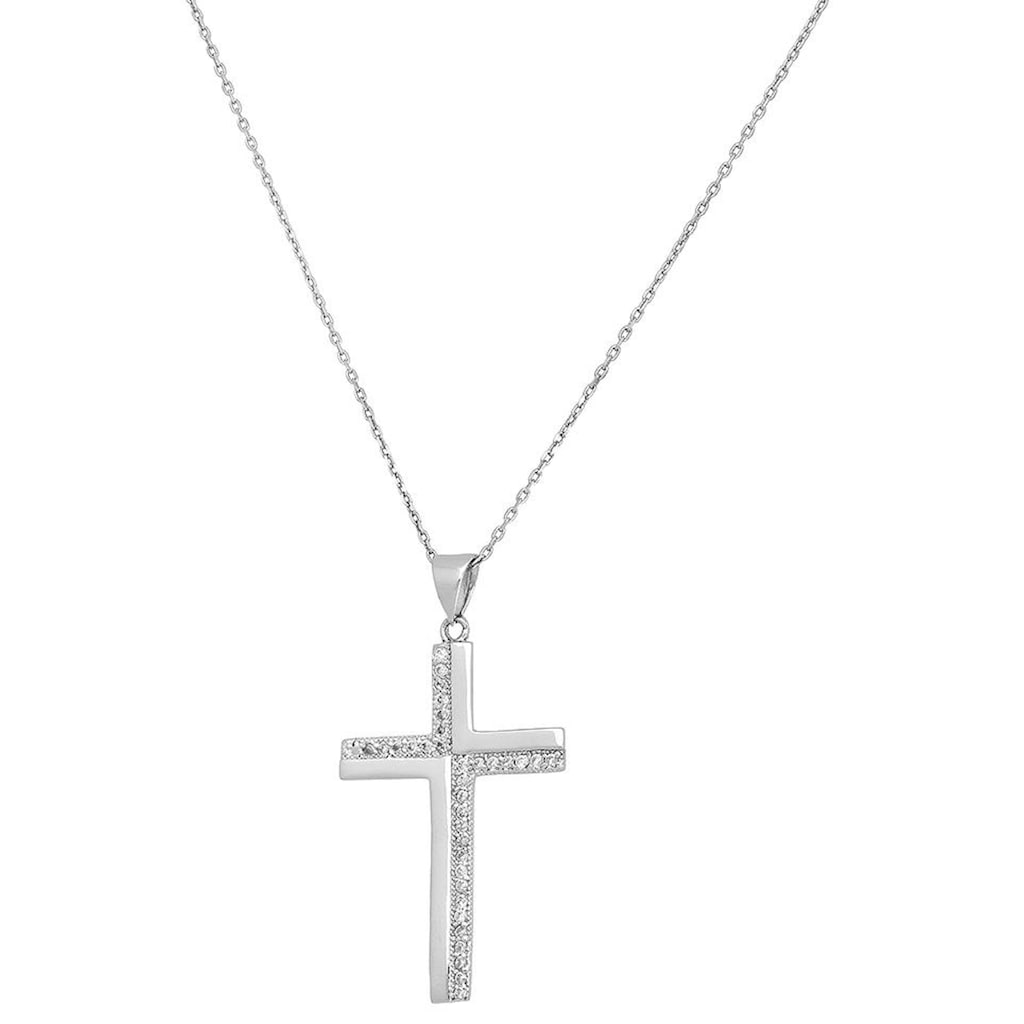 Firetti Kette mit Anhänger »Schmuck Geschenk Silber 925 Halsschmuck Halskette Ankerkette Kreuz«, mit Zirkonia (synth.)