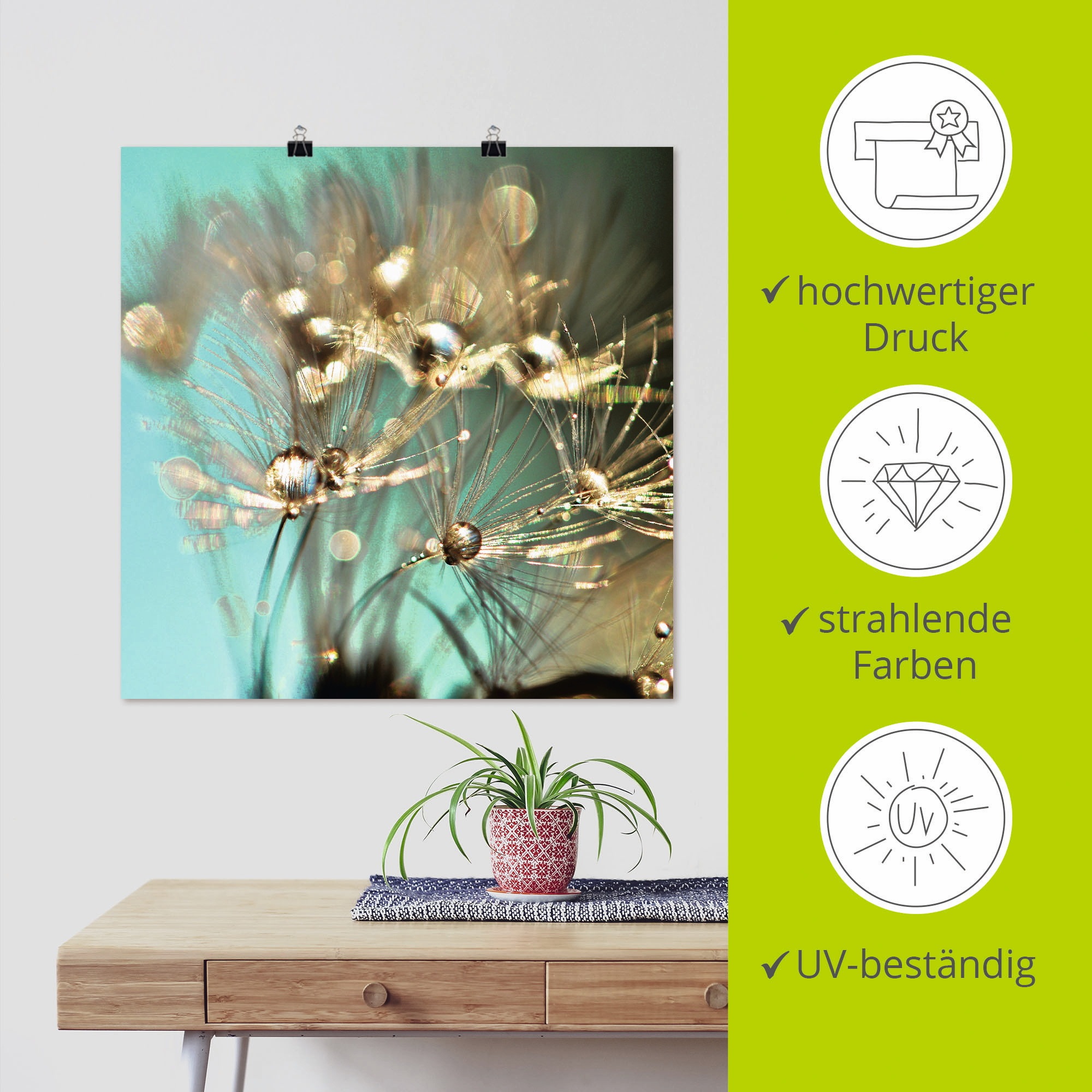 Artland Wandbild »Pusteblume glänzendes Gold«, Blumen, (1 St.), als Alubild, Outdoorbild, Leinwandbild, Poster, Wandaufkleber