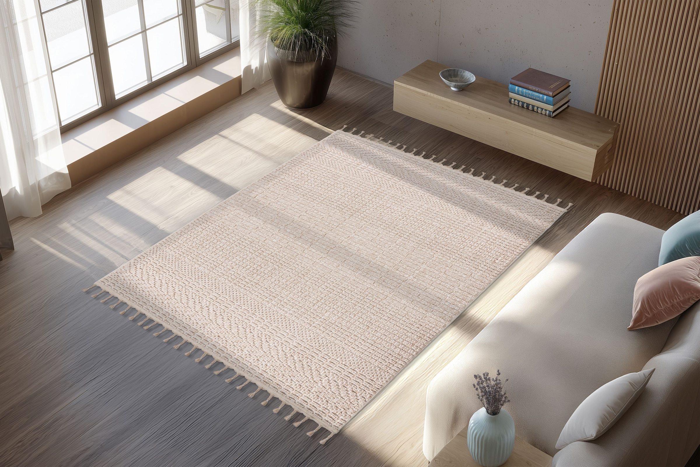 Kayoom Teppich »Reef 125« rechteckig 9 mm Höhe Kurzflor, Struktur, mit Fransen, Wohnzimmer