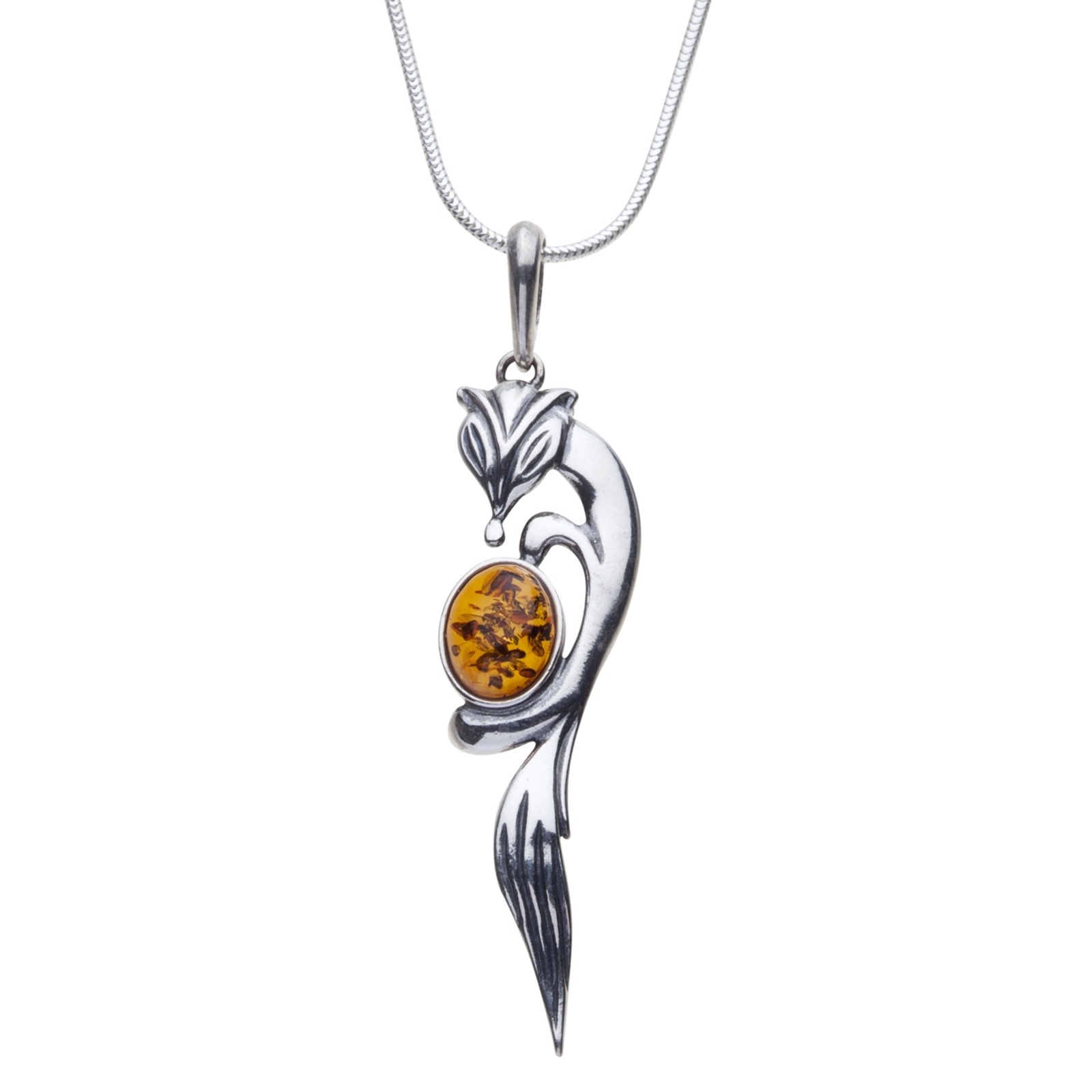 Kette mit Anhänger OSTSEE-SCHMUCK "- Fuchs - Silber 925/000 - Bernstein" Gr. 45, silber (silber 925, silberfarben, weiß), Schmuck_Sets, Damen, 45, Silber 925 (Sterlingsilber)