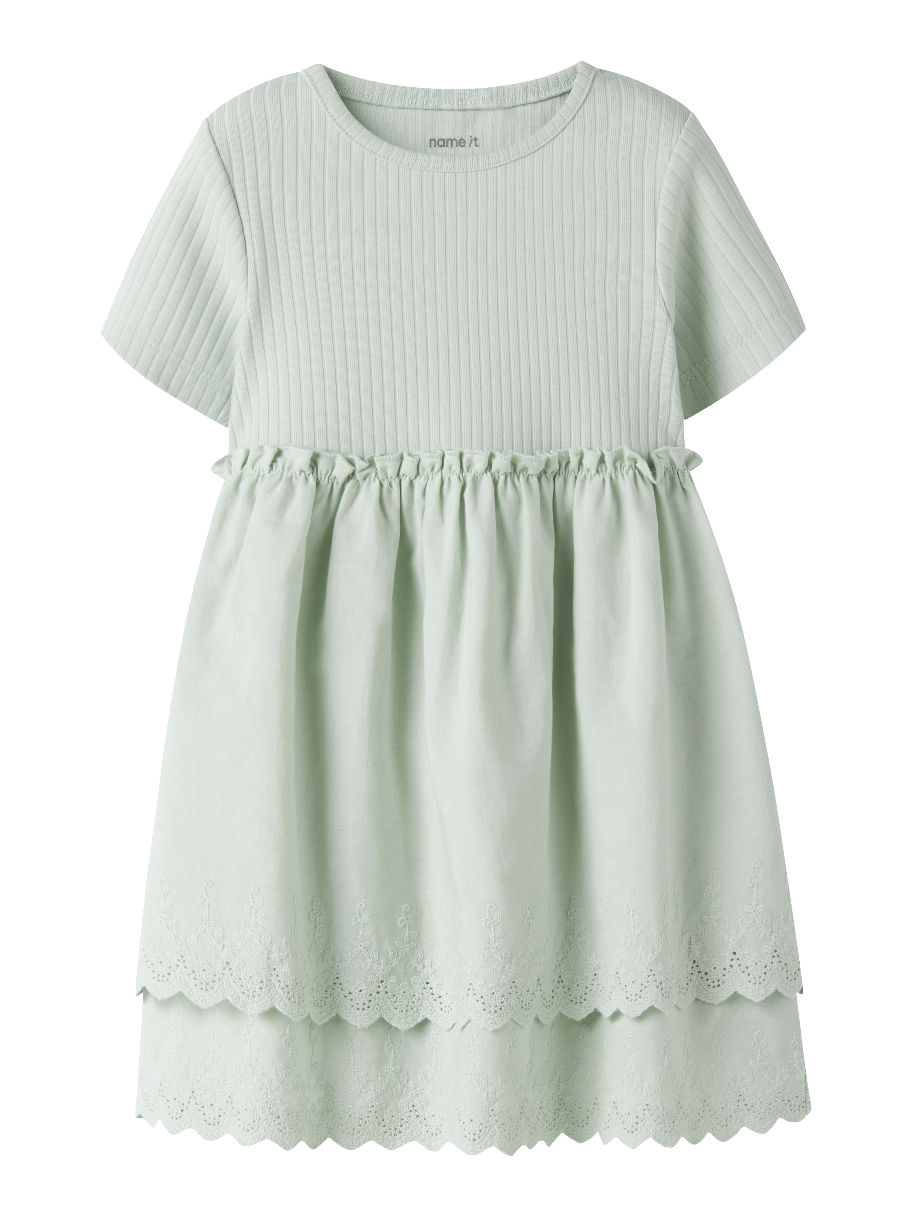 Name It Minikleid "Nmfhavelle Ss Dress" Baumwollmischung, Regular Fit, Lochstickerei