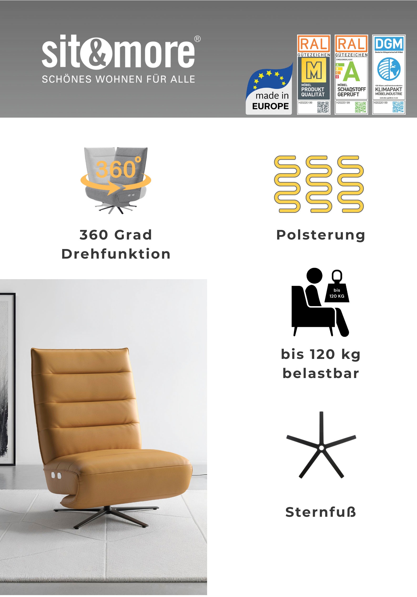 TV-Sessel SIT & MORE "Eve", sahara, B:80cm H:109cm T:98cm, 100% Polyester, Sessel, mit Herz-Waage und 2 Motoren, Bedienfelder im Sitz 5
