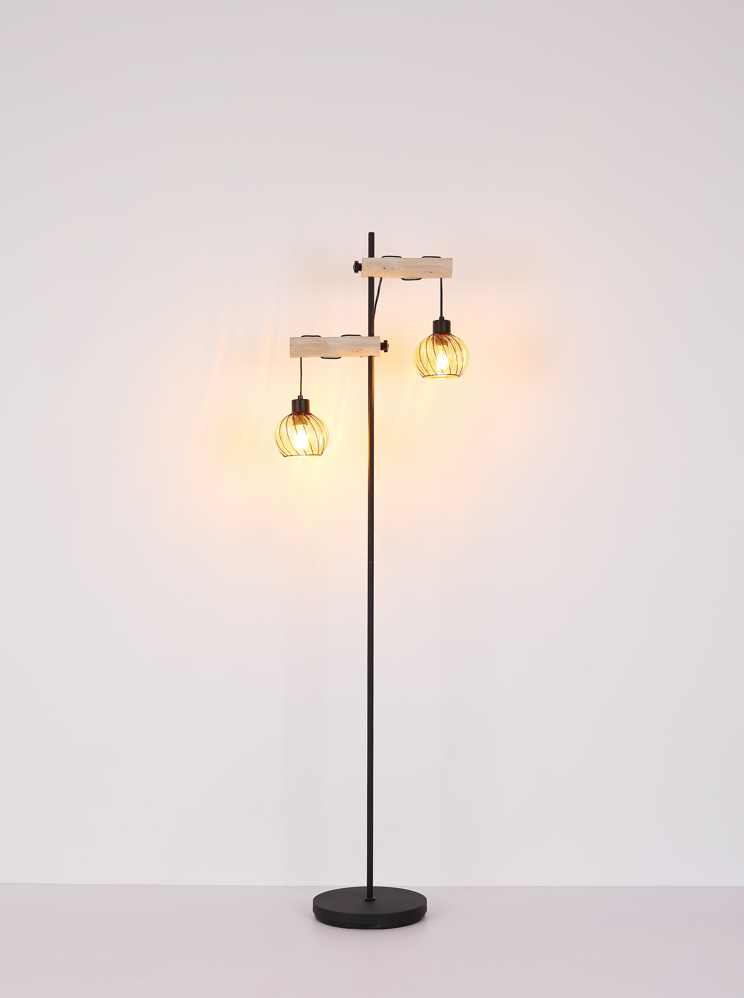 GLOBO LIGHTING Stehlampe »PAULO«, Leuchtmittel E27 | ohne Leuchtmittel, Stehlampe/Holz/Glas amber/Wohnzimmer/Schlafzimmer