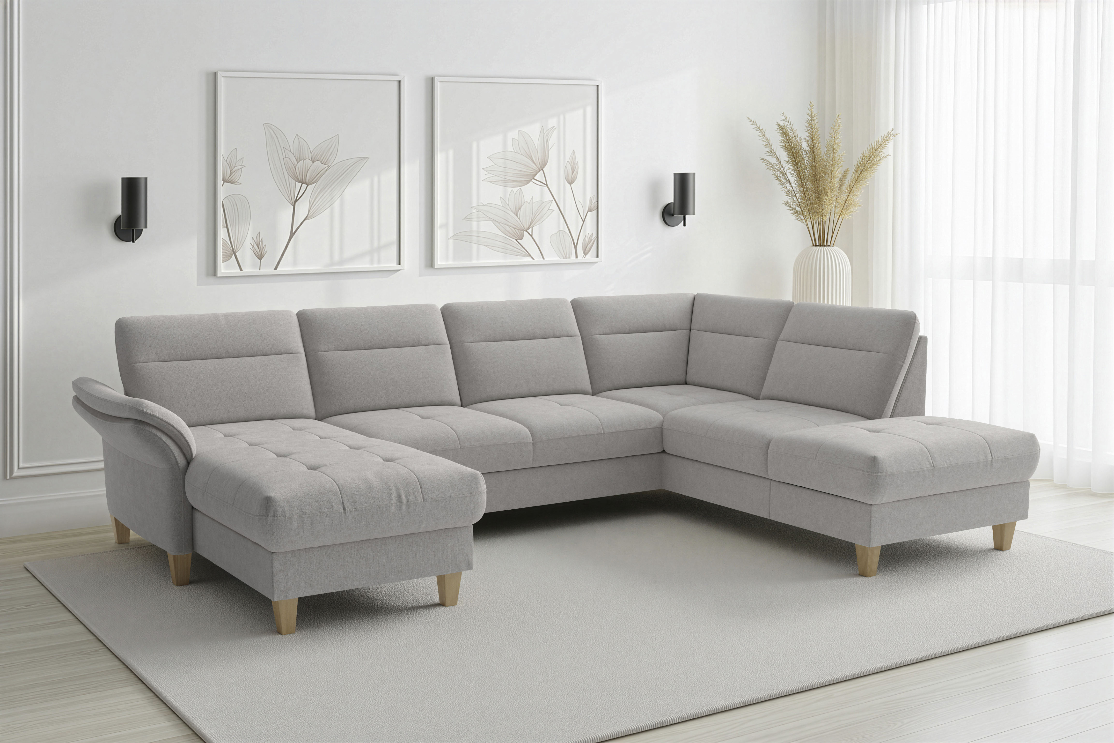 sit&more Wohnlandschaft "Pamela U-Form, B: 292 cm, optional Schlaffunktion & Bettkasten" wahlweise mit Armteilverstellung, Sofa mit Federkern, Sitzhöhe: 48 cm