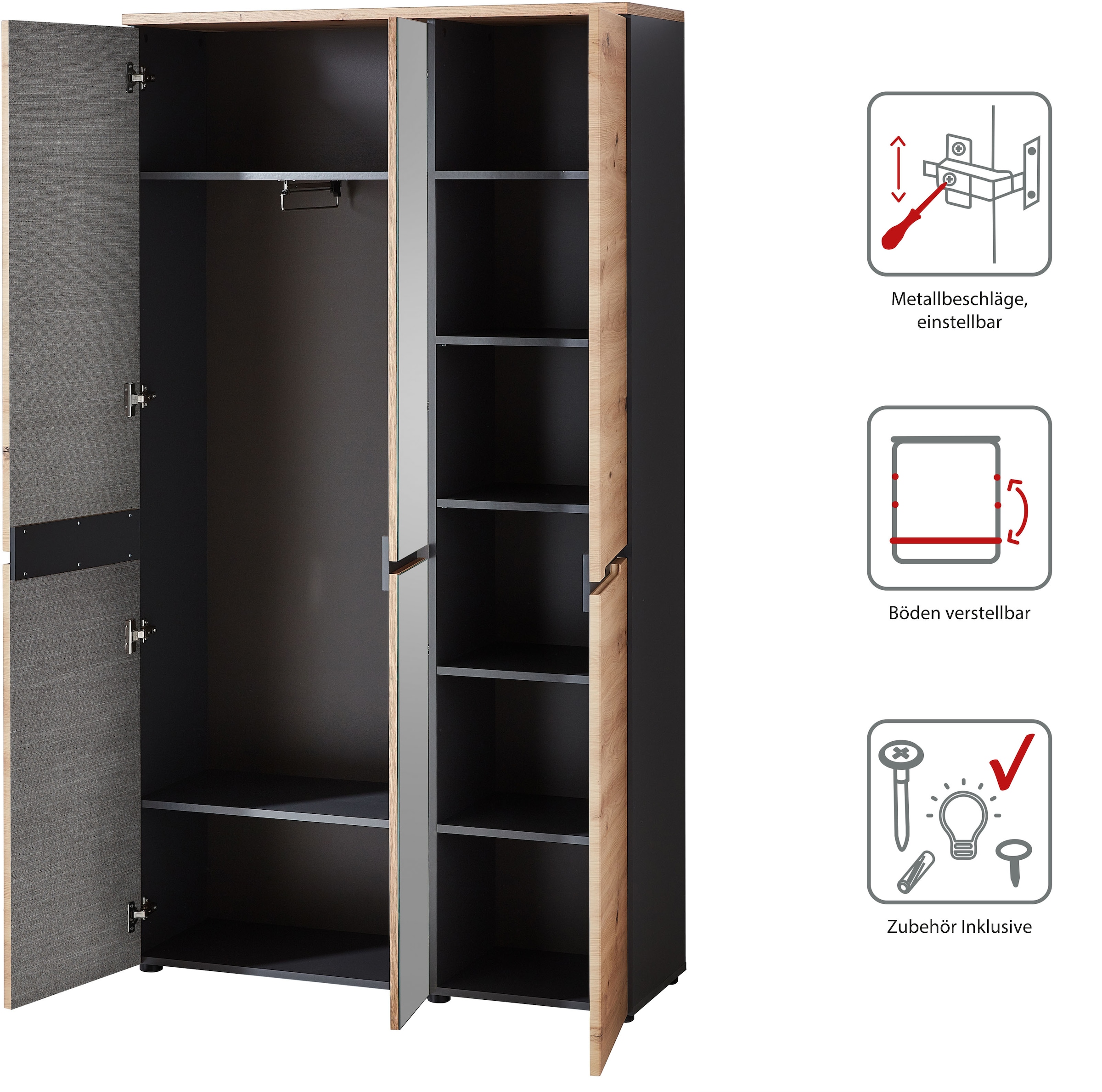 Innostyle Garderobenschrank »MEMPHIS, TOPSELLER!«, (), Artisan Eiche Optik, viel Stauraum