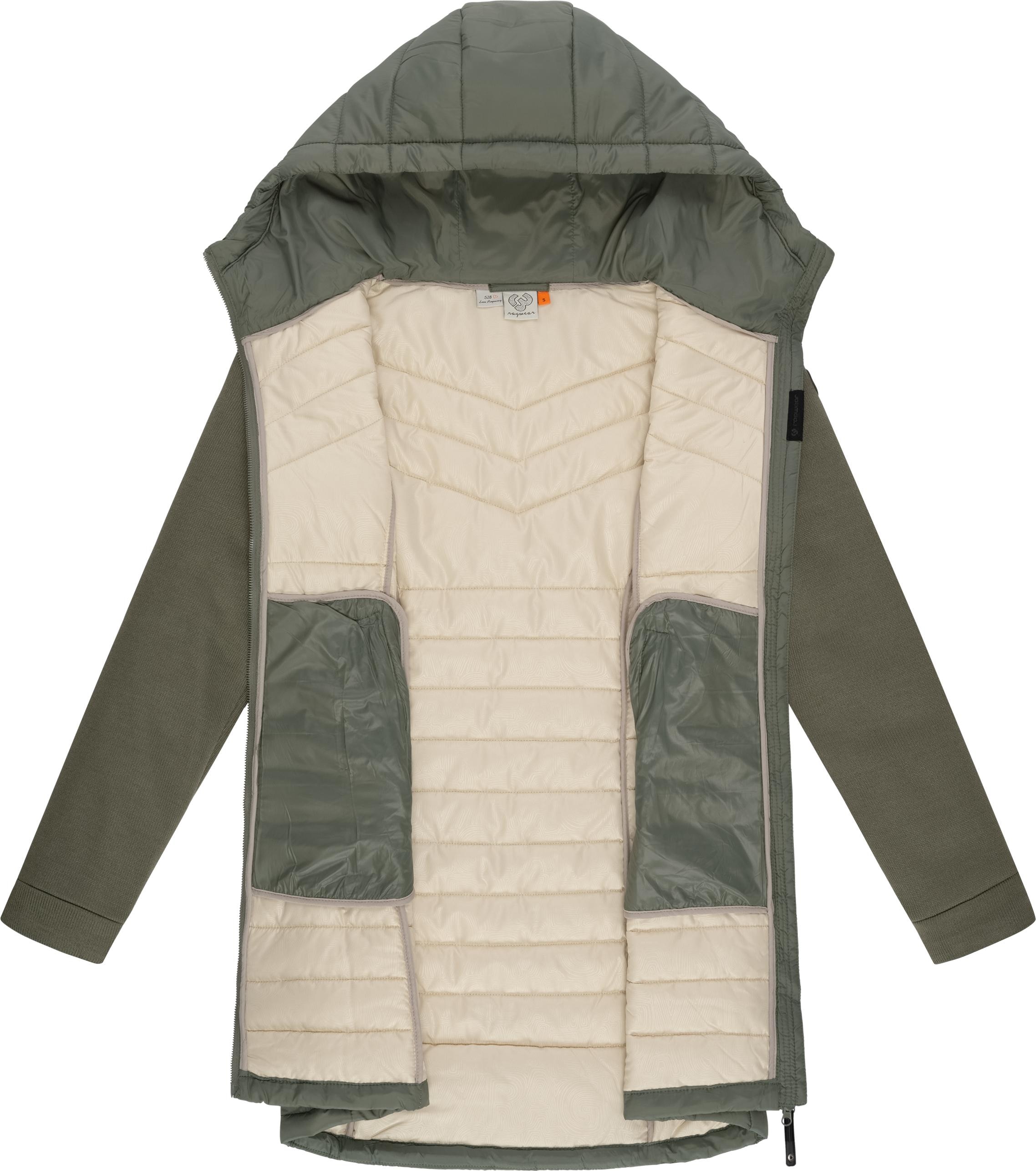 Ragwear Langjacke »Sandrra Long«, mit Kapuze, Steppjacke aus modernem Materialmix mit Kapuze