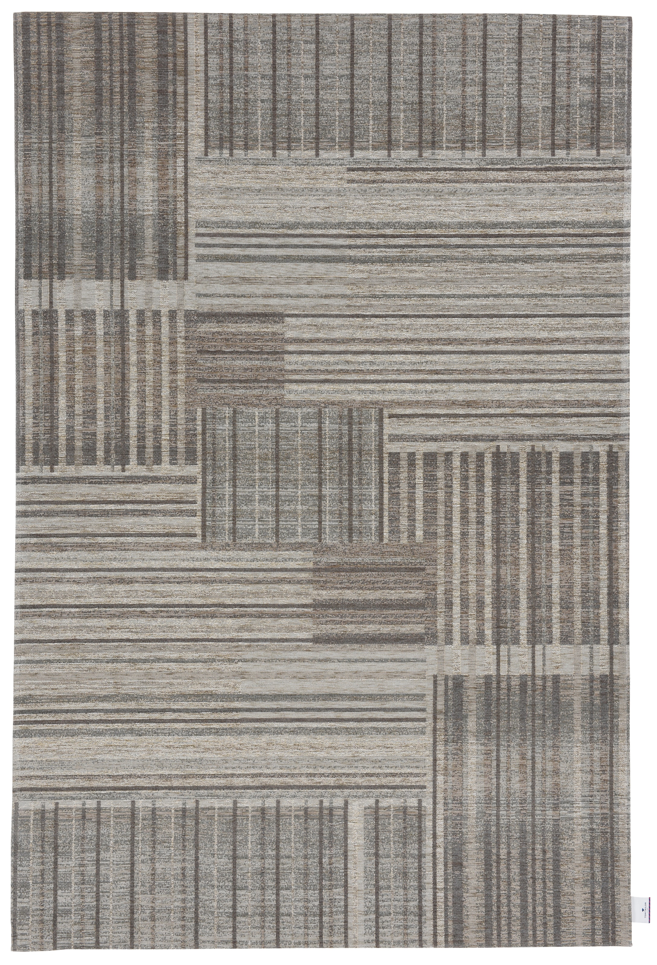 Teppich TOM TAILOR HOME "Stripy Pat", beige, B:190cm H:5mm L:290cm, Baumwolle, Kunstfaser, Teppiche, Teppich, Flachgewebe, modernes Patchworkdesign, gestreift, Chenille, Wohnzimmer