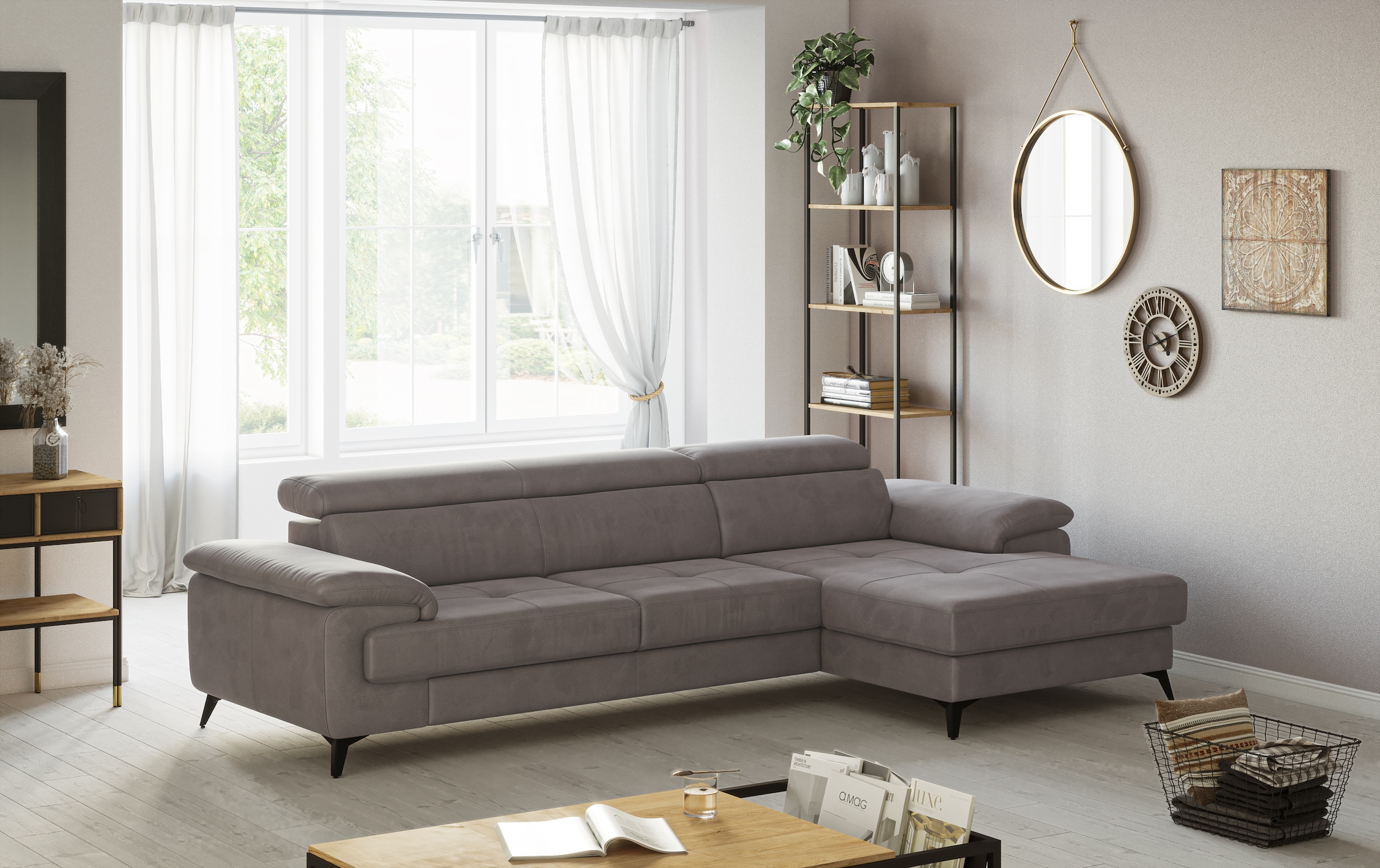 OTTO home Ecksofa "Astra L-Form, B: 300 cm, inkl. Kopfteilverstellung" opt. Schlaffunktion + XL-Bettkasten, LF:222x124cm, Wellenunterfederung