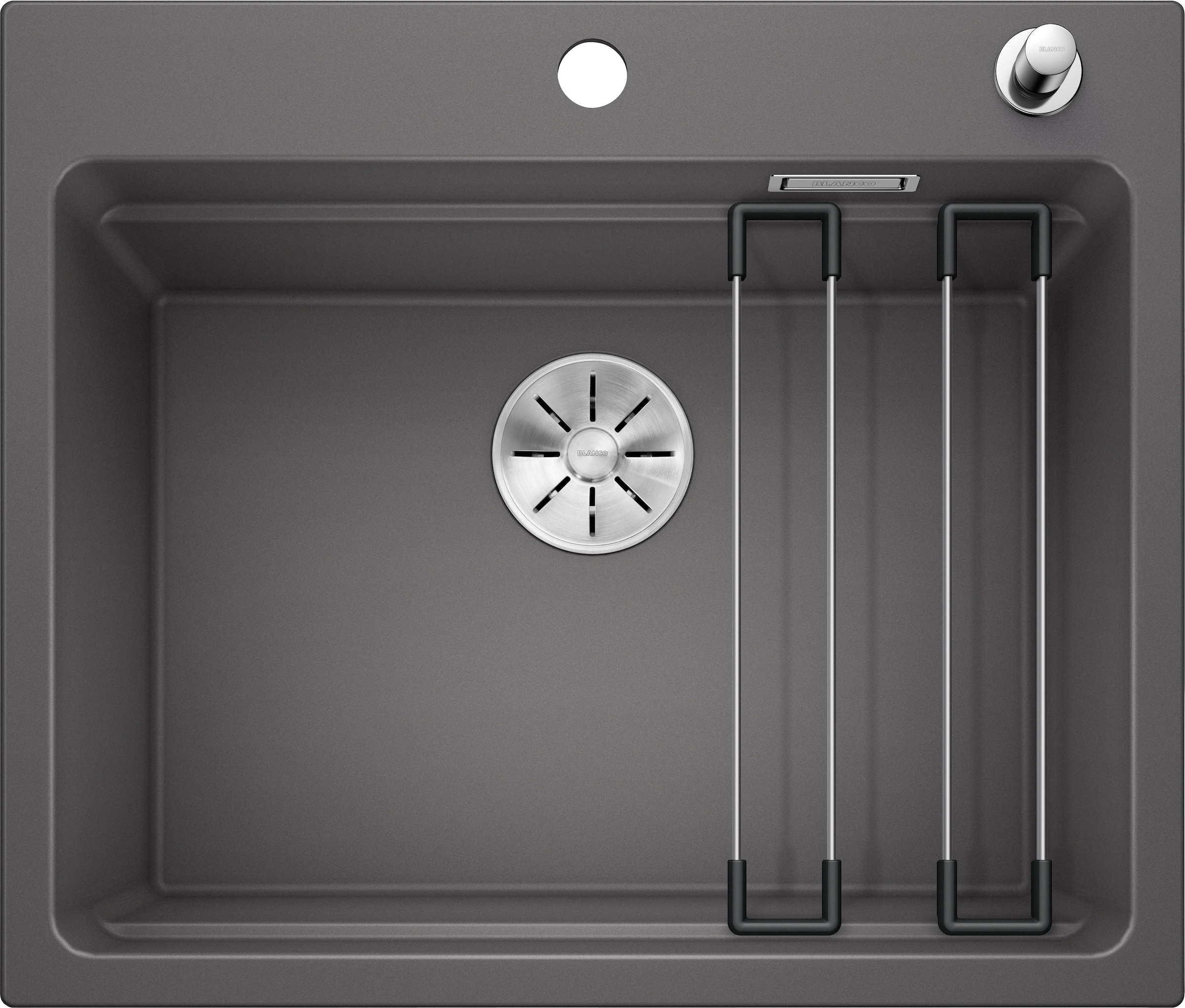 Granitspüle BLANCO, B:51cm H:23cm T:60cm, grau, Verbundwerkstoff, Küchenspülen, "ETAGON 6", inklusive 2 Gratis ETAGON-Schienen aus Edelstahl