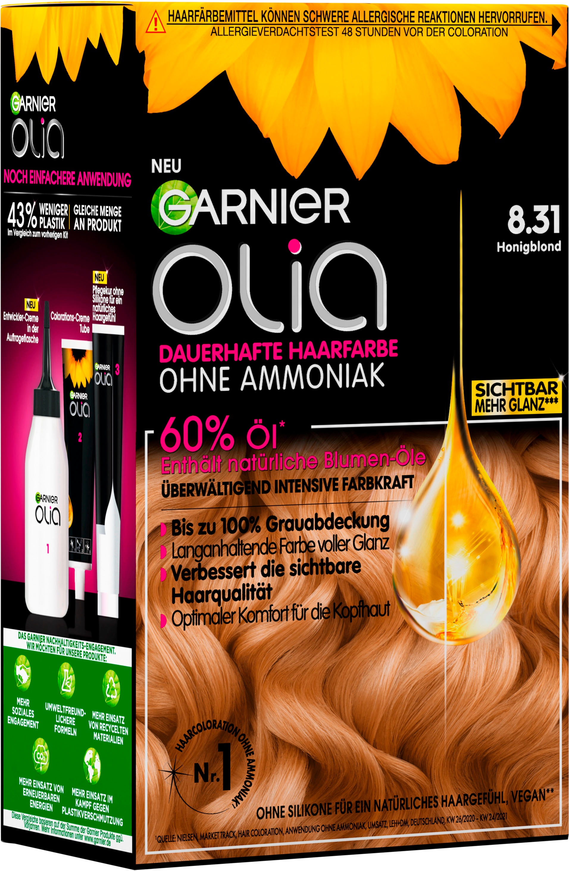 GARNIER Coloration »Garnier Olia dauerhafte | 8.31 BAUR tlg.), 3 Haarfarbe«, (Set, Honigblond