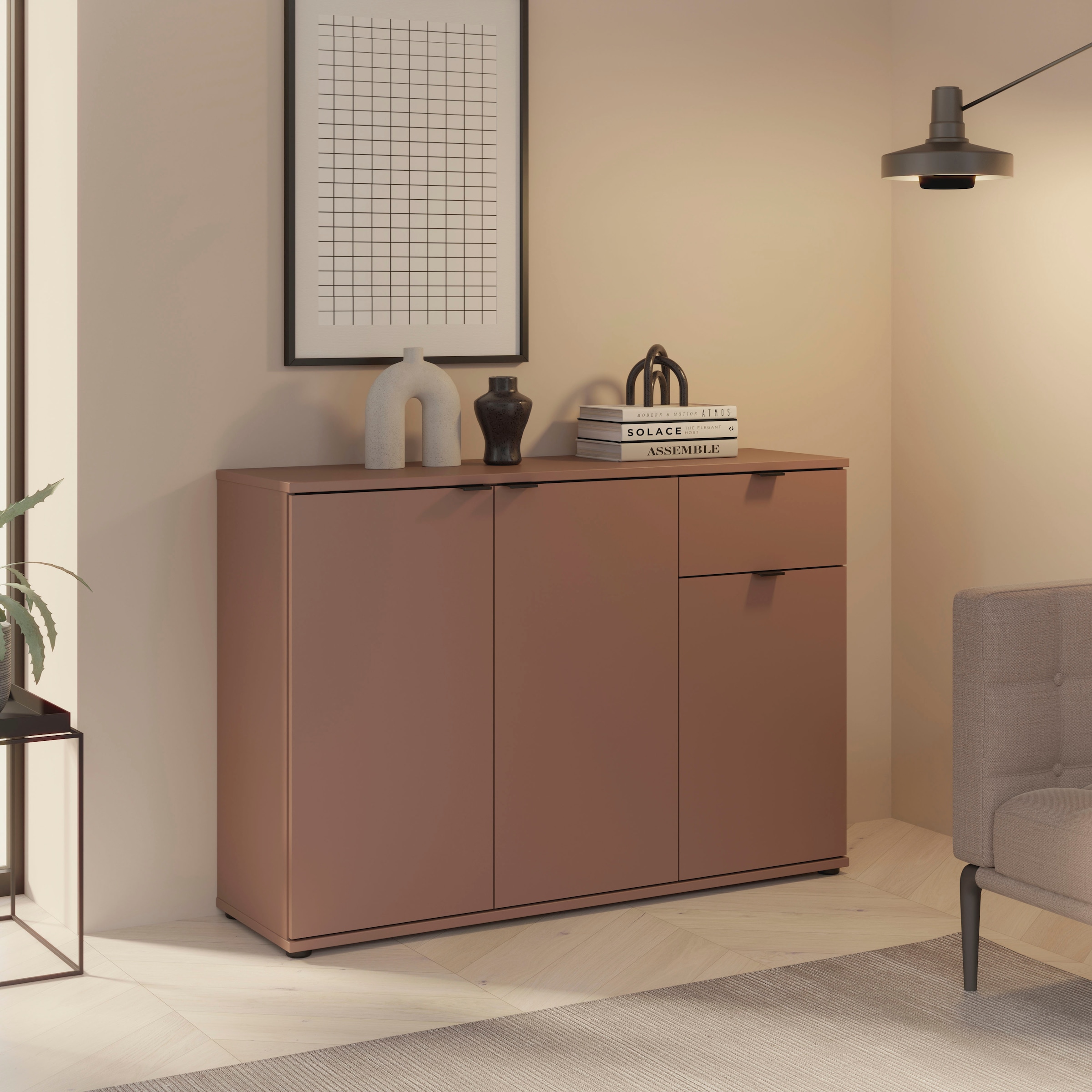 FORTE Sideboard »Ganymede«, Sideboard, Stauraum, Schublade; Metallgriffe, 4 Dekore, Breite 119,8cm