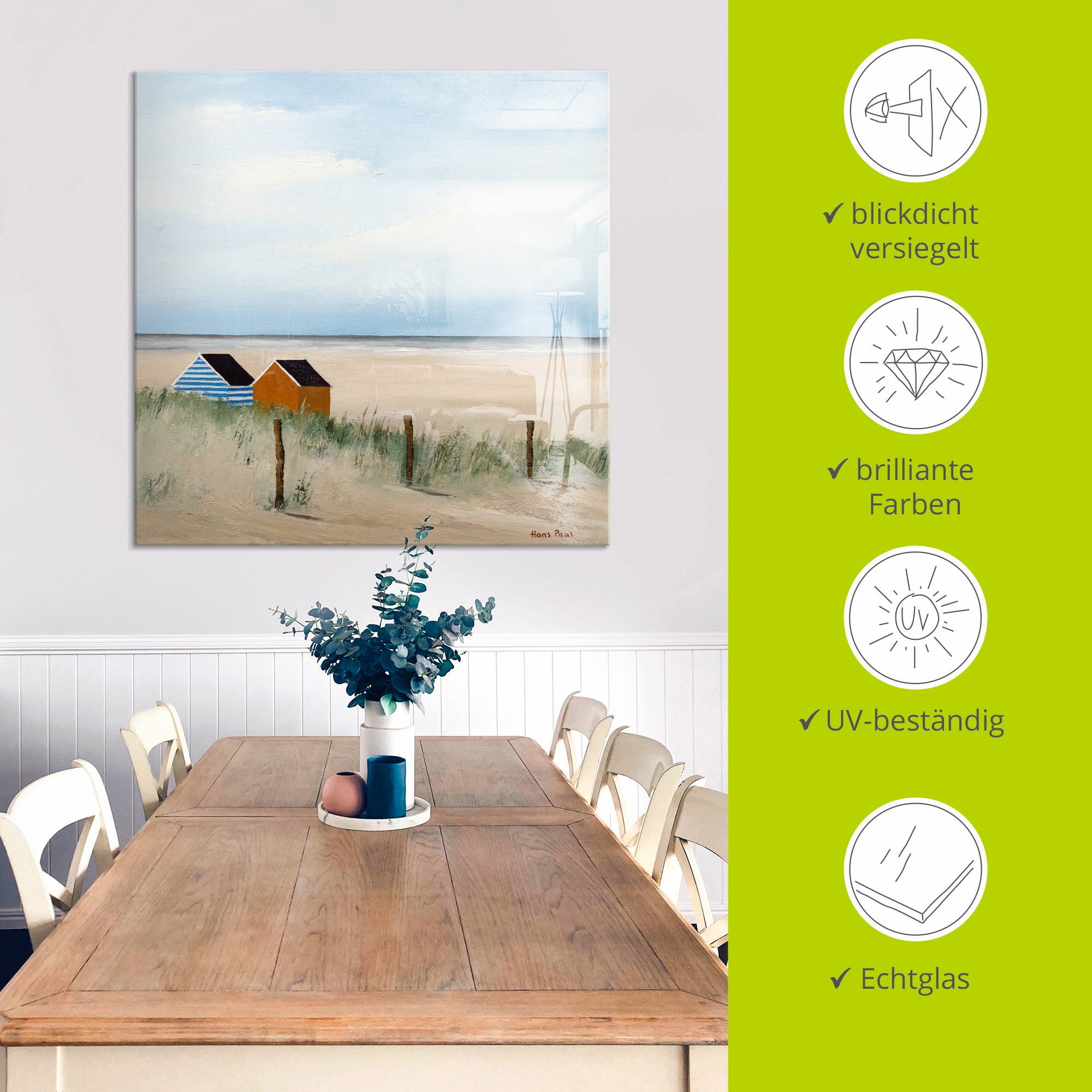 Artland Glasbild »Sonniger Morgen V«, Strand, (1 St.), in verschiedenen Größen