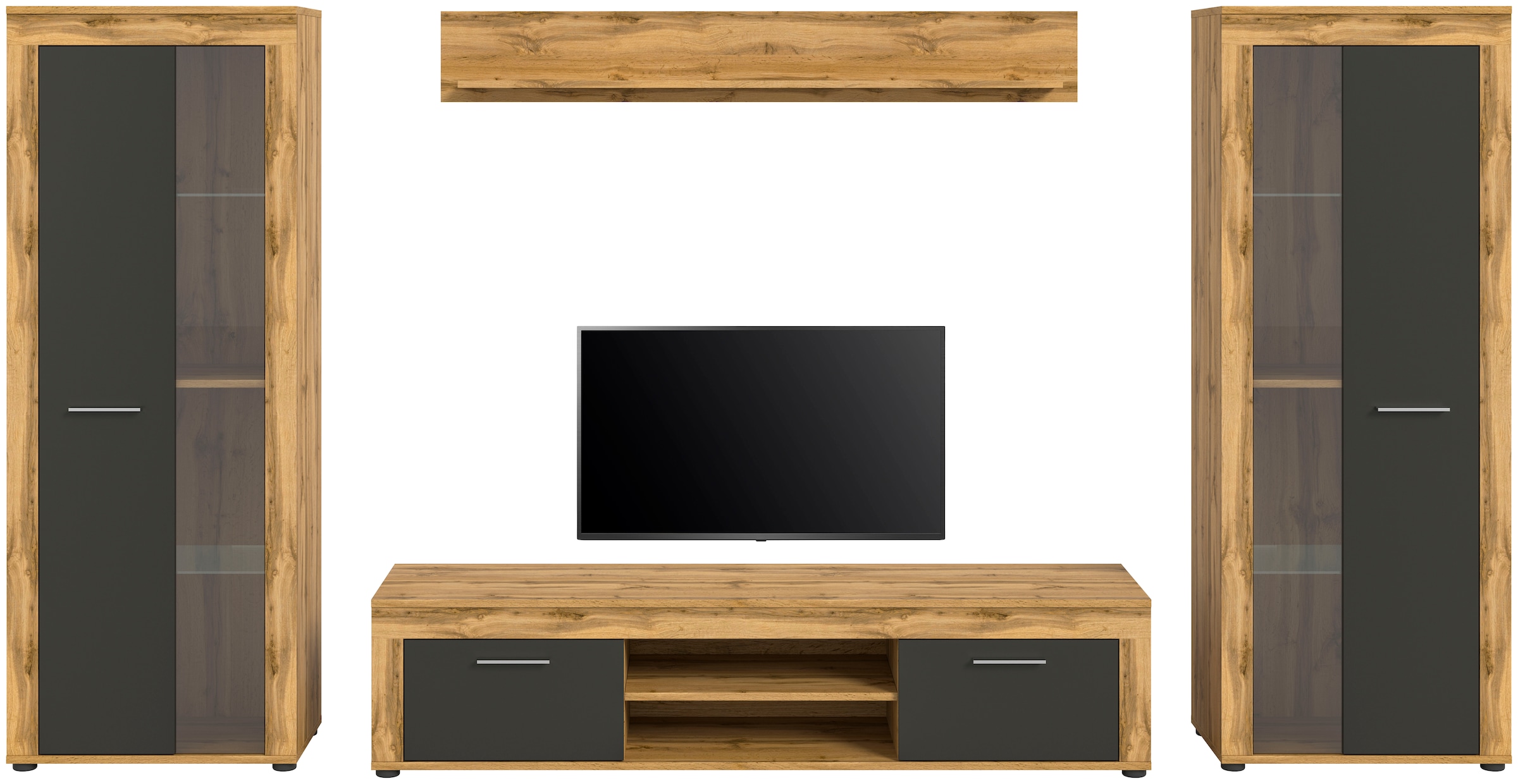 INOSIGN Wohnwand »Aosta, Breite 310cm, best. aus: 2x Vitrine, Lowboard, Wandboard«, Wohnwand, Kombination, Anbauwand, Möbel Set, Schrankwand, Möbel Kombi