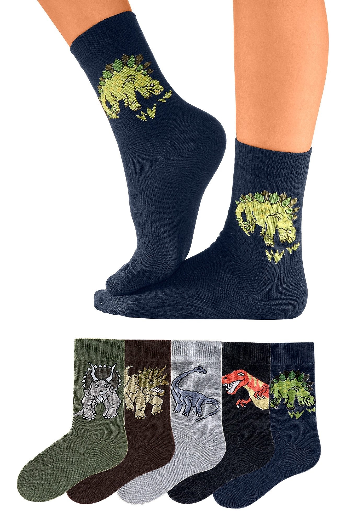 H.I.S Socken Packung, 5 Stk. tlg. mit Dinosauriermotiven günstig online kaufen