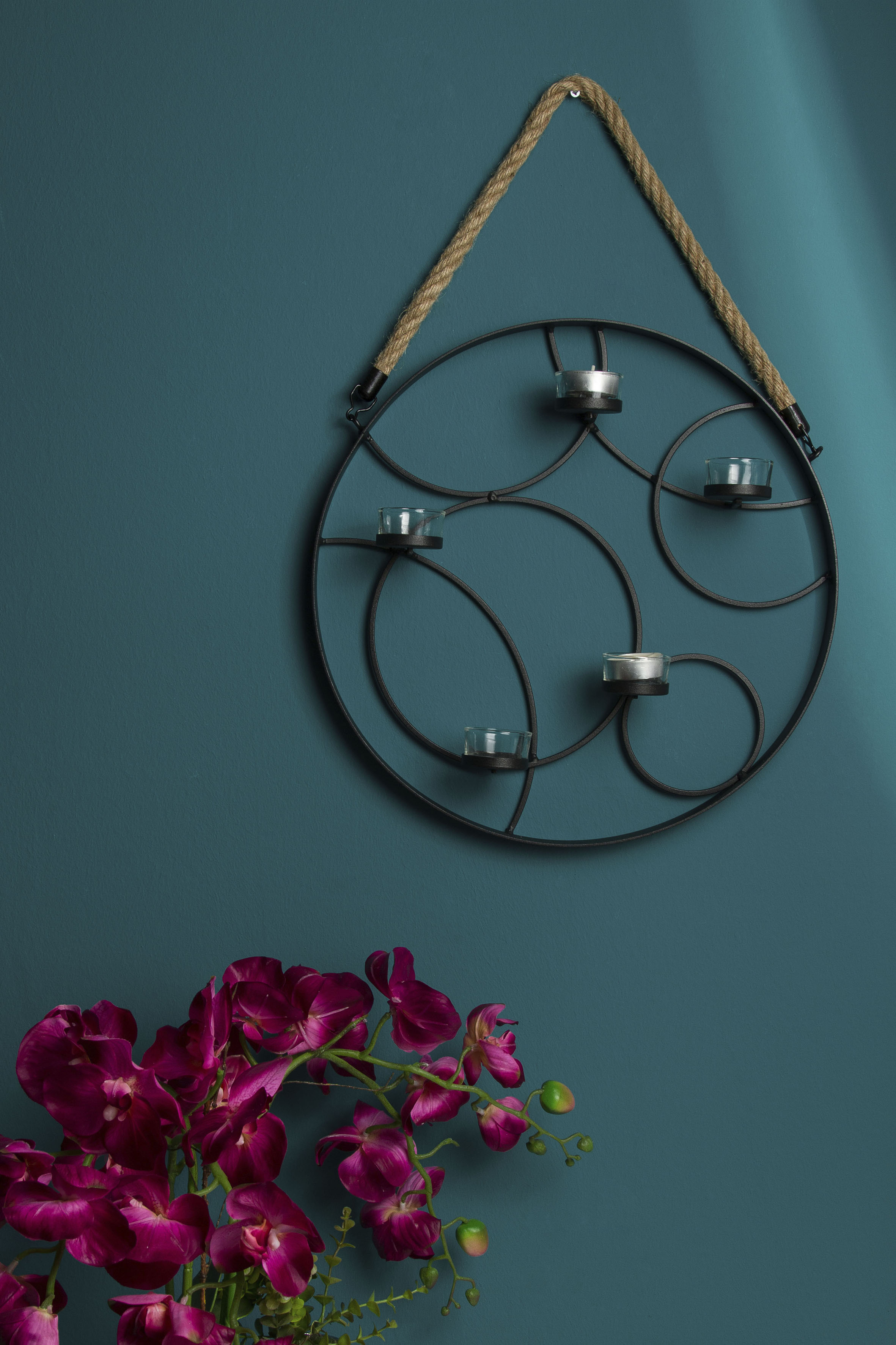 Myflair Möbel & Accessoires Wandkerzenhalter "Kirill" Landhaus, aus Metall mit Kordelaufhängung, schwarz, für 5 Teelichter